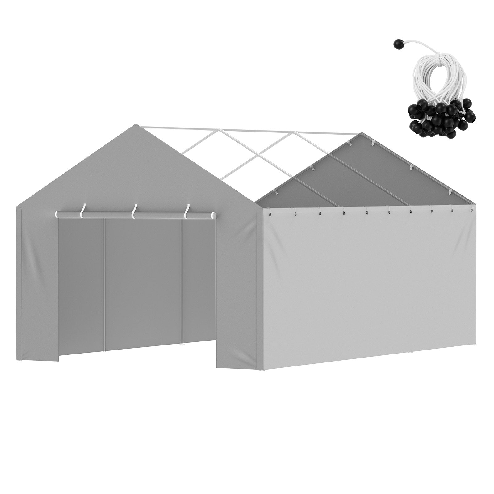 Carport Replacement Canopy Cover Side Wall 6 x 3.6 m, Garage Tent Shelter Tarp Heavy-Duty Waterproof & UV Protected, Easy Installation with Ball Bungees,Grey (Top and Frame Not Included)