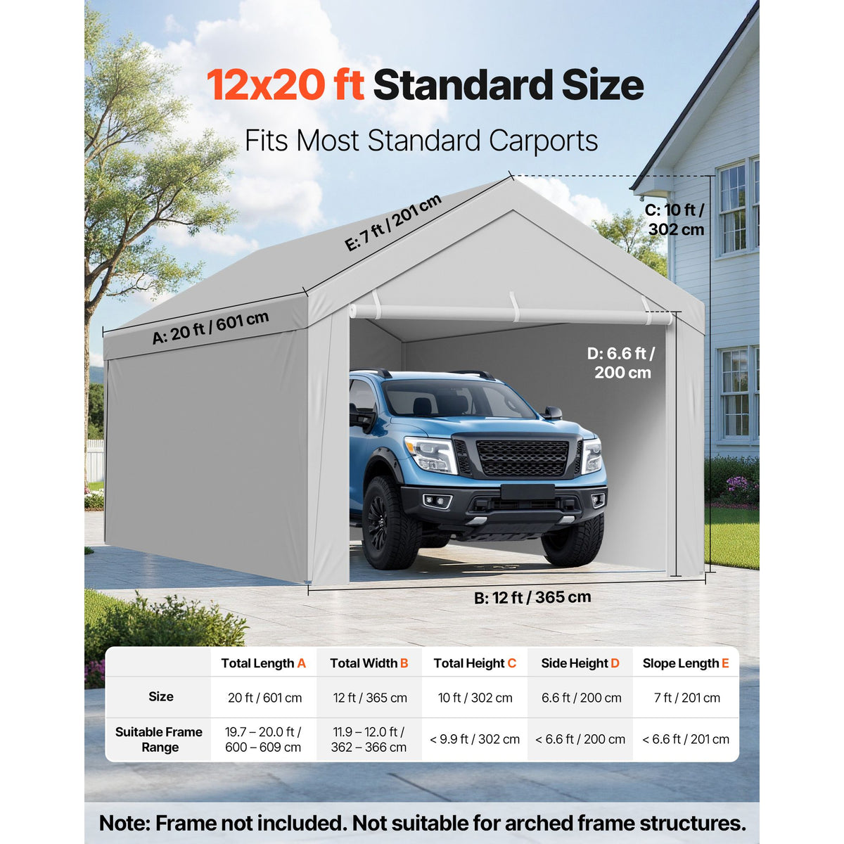 6x3.6m Carport Replacement Canopy Cover Waterproof UV Resistant Garage Tarp