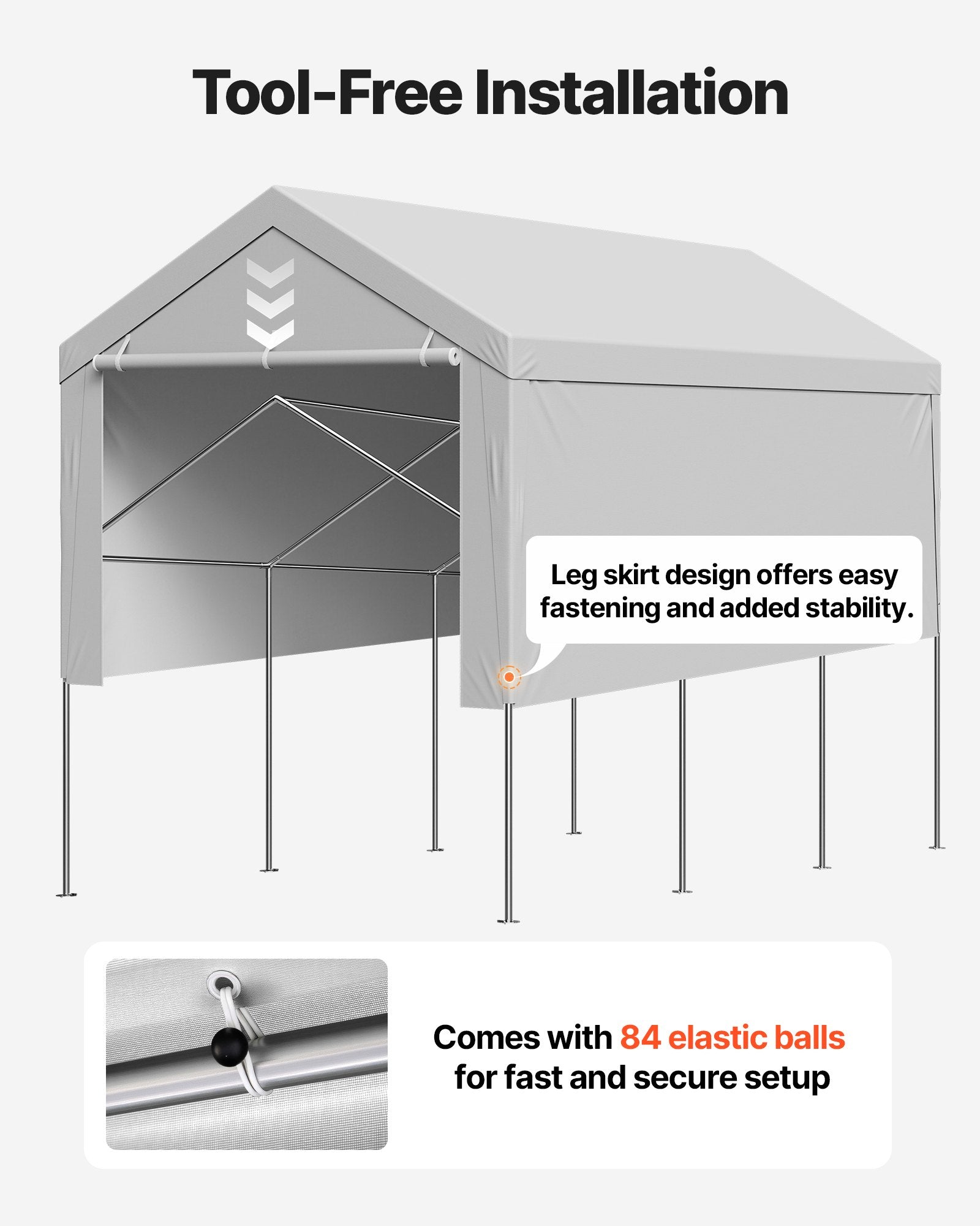 Carport Replacement Canopy, 6x 3.6 m Potable Garage Tent Top Tarp with Sidewalls, UV-Resistant & Waterproof, Heavy Duty Car Shelter Tarp with Ball Buggees, Grey, Frame Not Included