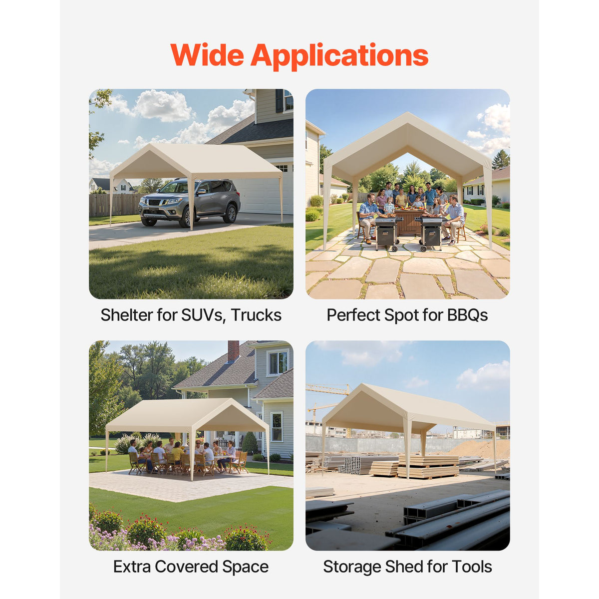 6x3.6m Carport Replacement Canopy Cover UV Waterproof Garage Tarp Beige