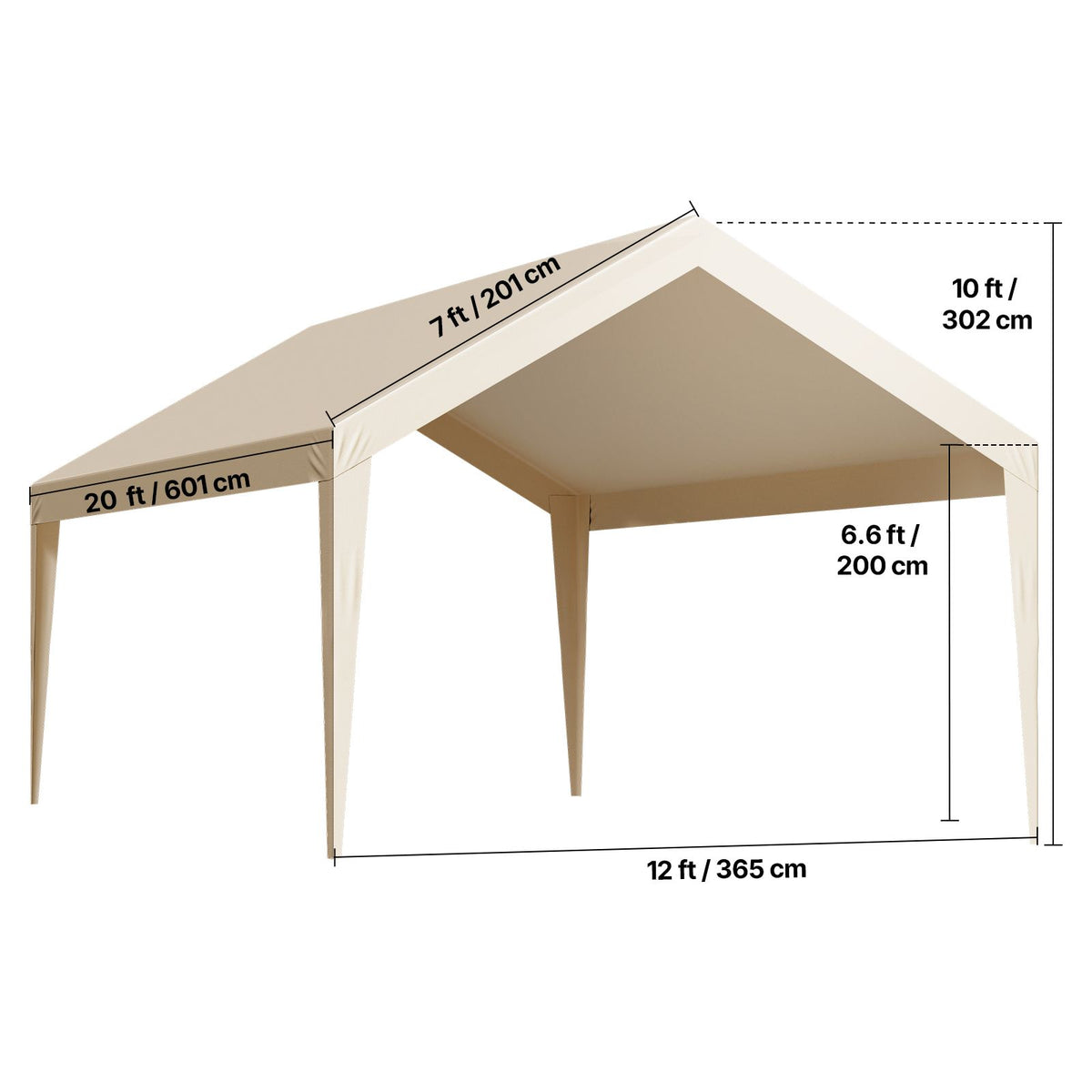 6x3.6m Carport Replacement Canopy Cover UV Waterproof Garage Tarp Beige