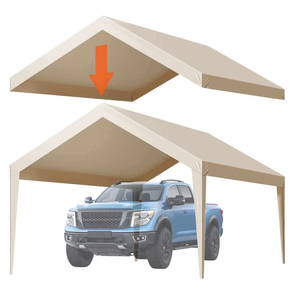 6x3.6m Carport Replacement Canopy Cover UV Waterproof Garage Tarp Beige