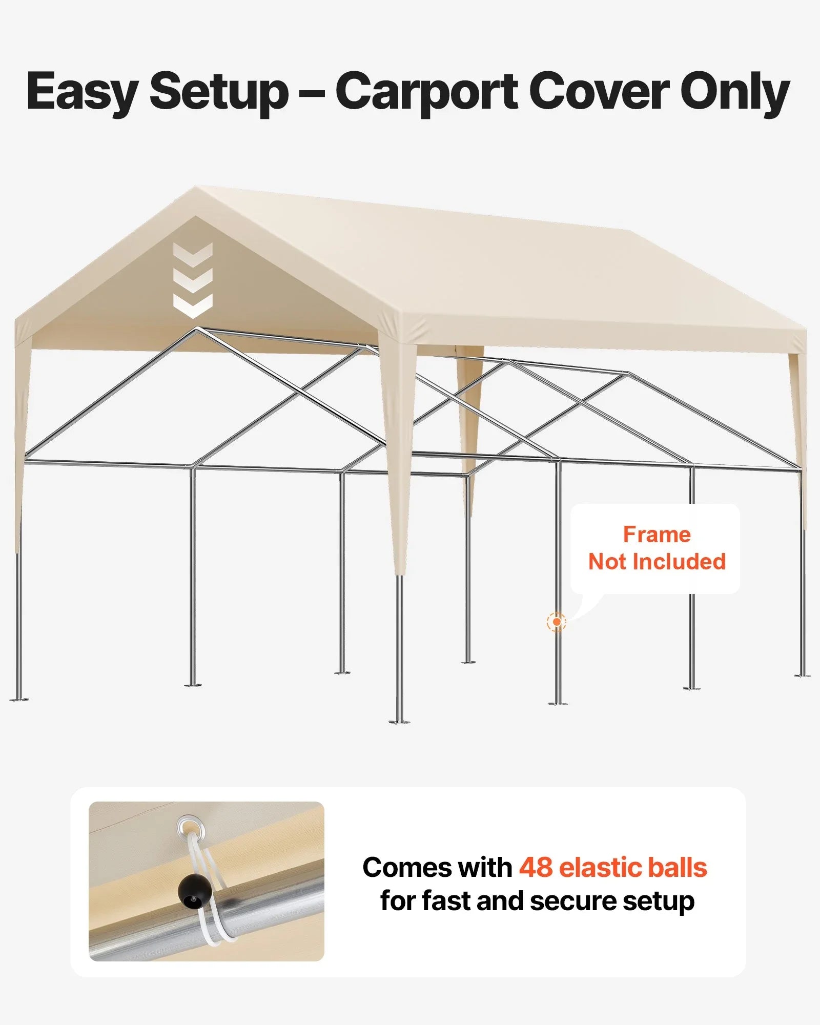 Carport Replacement Canopy, 6 x 3.6 m Potable Garage Tent Top Tarp, UV-Resistant & Waterproof Car Shelter Tarp, Heavy Duty Car Port Cover with Ball Buggees, Beige, Frame Not Included