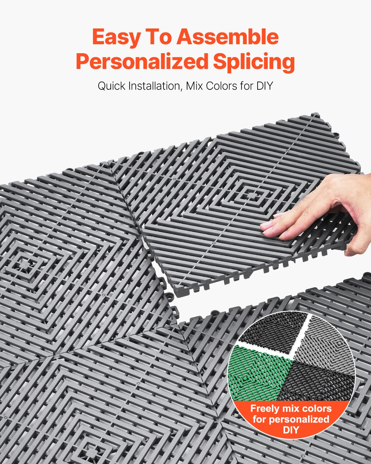 Interlocking Drainage Mat, 31 x 31 cm Modular Interlocking Cushion, 12 Pcs Splicing Drainage Mats, Non-Slip Gray PP Drainage Floor Tile and Shower Mat, for Garage, Garden, Kitchen & Outdoor