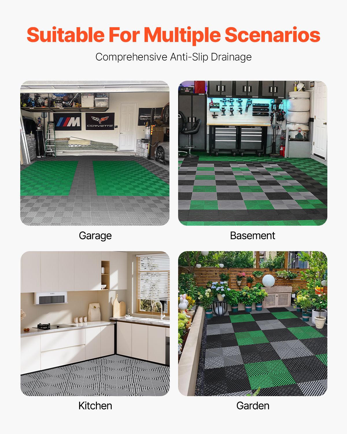 Interlocking Drainage Mat, 31 x 31 cm Modular Interlocking Cushion, 12 Pcs Splicing Drainage Mats, Non-Slip Gray PP Drainage Floor Tile and Shower Mat, for Garage, Garden, Kitchen & Outdoor