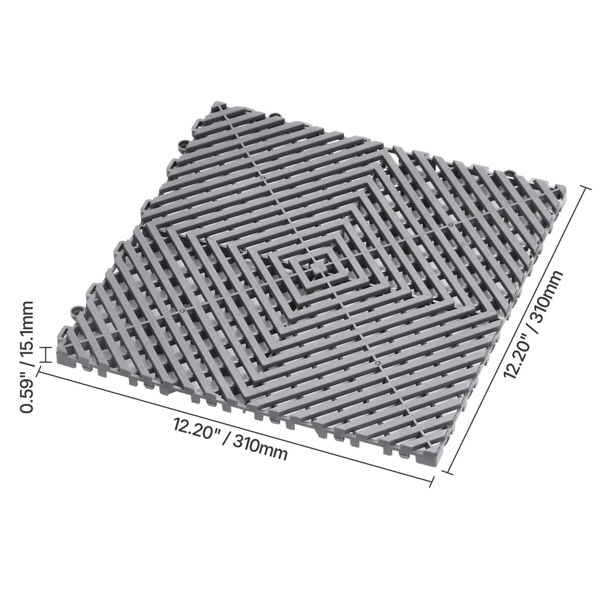 Interlocking Drainage Mat, 31 x 31 cm Modular Interlocking Cushion, 12 Pcs Splicing Drainage Mats, Non-Slip Gray PP Drainage Floor Tile and Shower Mat, for Garage, Garden, Kitchen & Outdoor