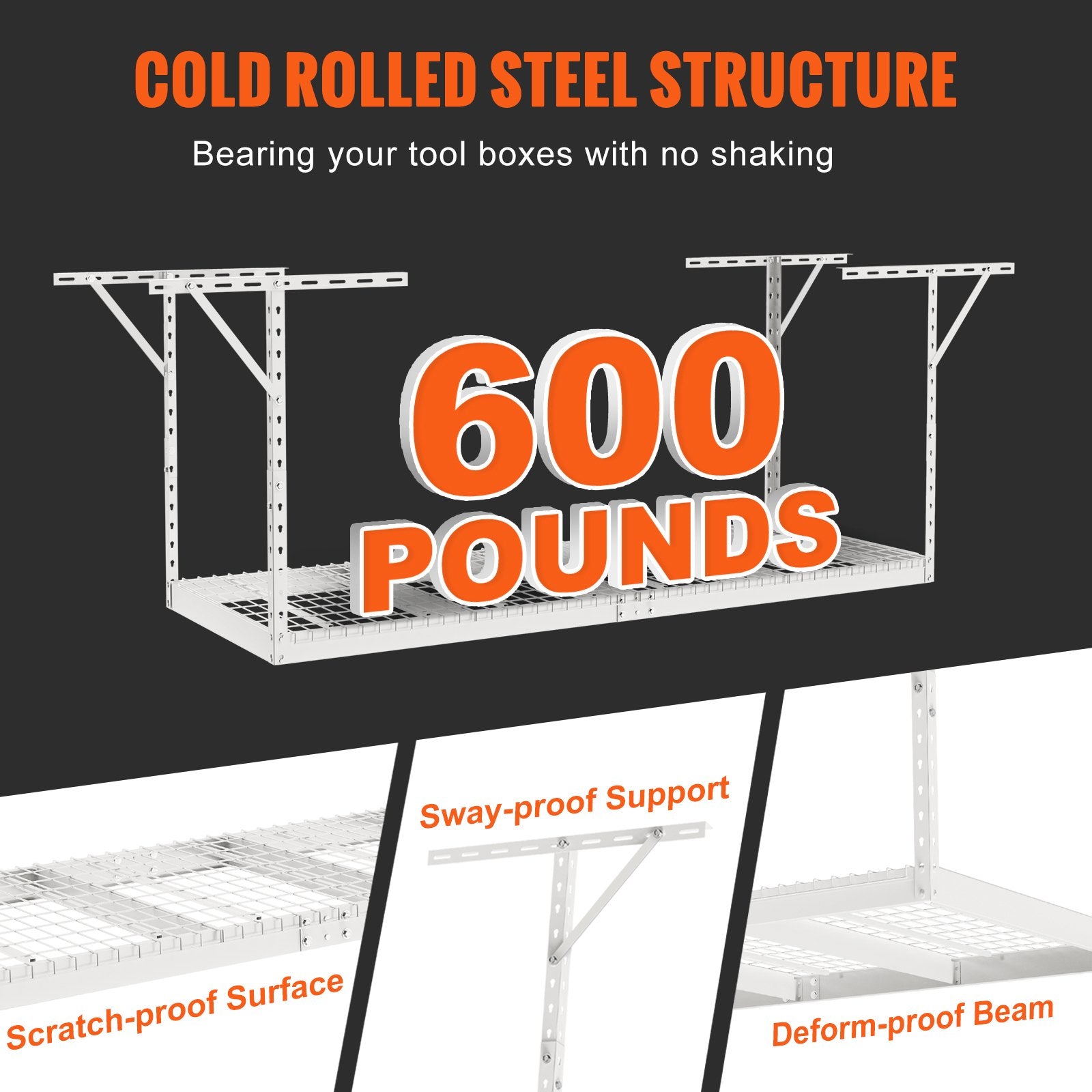 Overhead Garage Storage Rack, 91.44x243.84cm Garage Ceiling Storage Racks, Heavy Duty Adjustable Cold Rolled Steel Racks for Garage Storage, Organization, 272.16kg Load Capacity, 22''-40