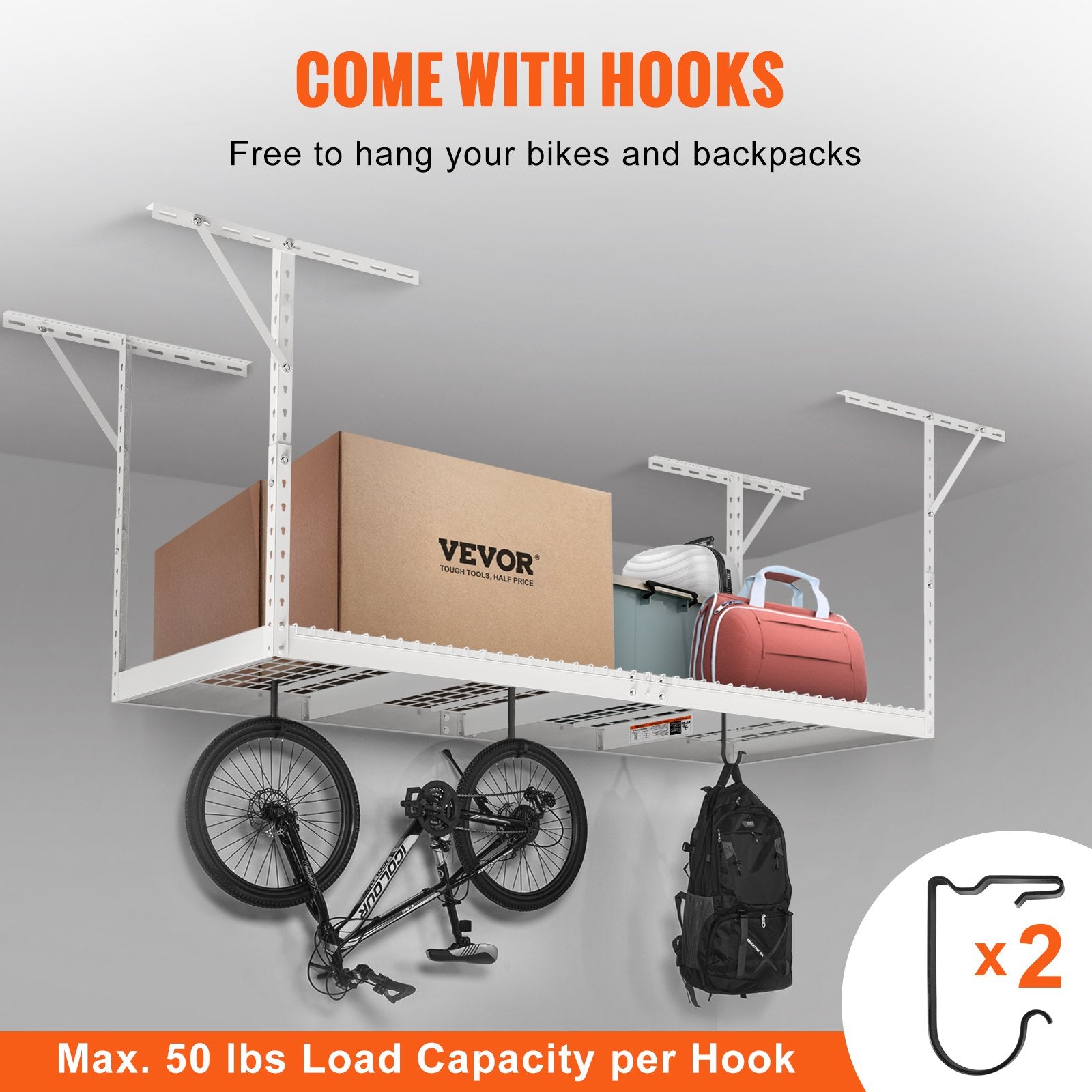 Overhead Garage Storage Rack, 91.44x243.84cm Garage Ceiling Storage Racks, Heavy Duty Adjustable Cold Rolled Steel Racks for Garage Storage, Organization, 272.16kg Load Capacity, 22''-40