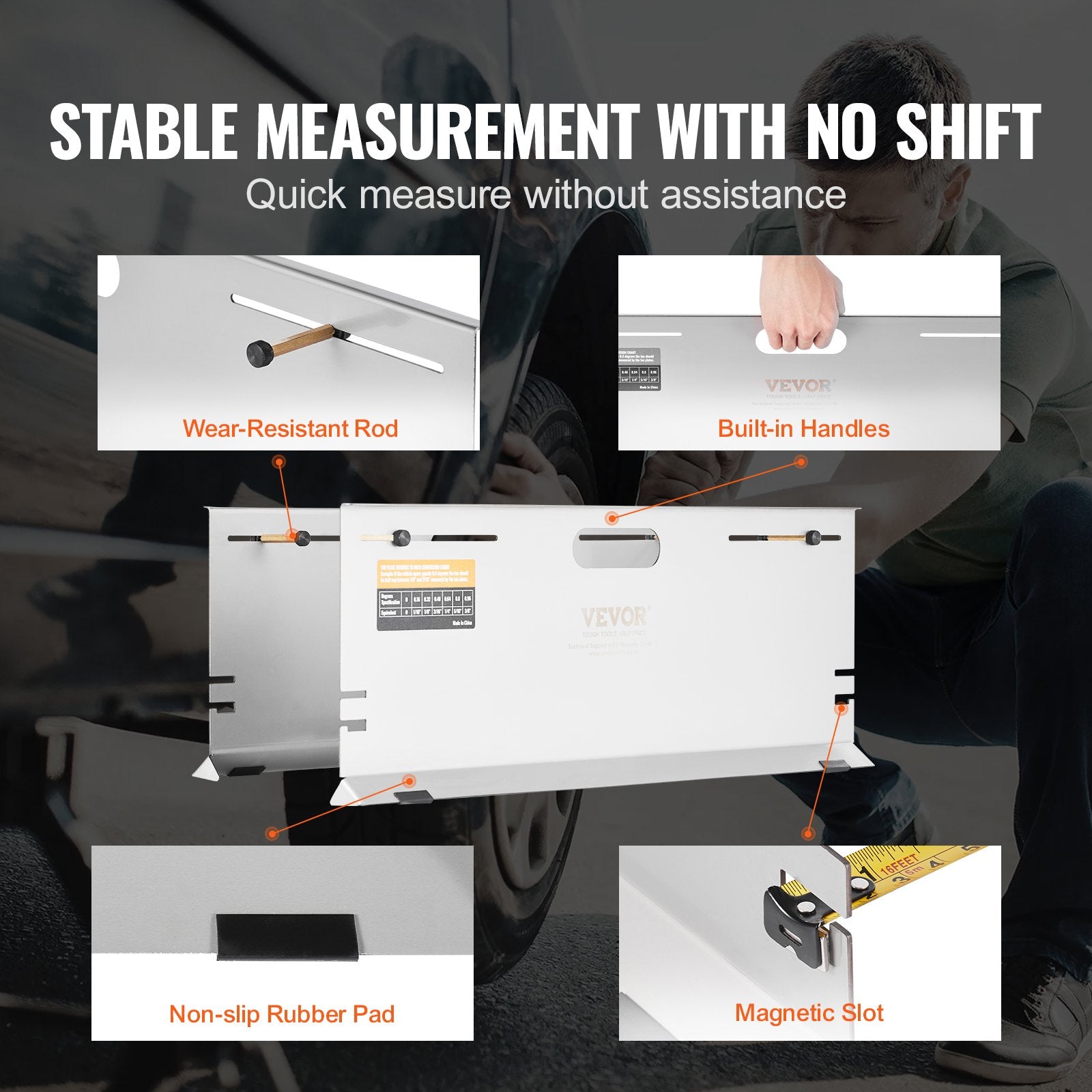 Wheel Alignment Tool, 2-Pack Alignment Tool Toe Plates, Stainless Steel Toe Angle Measurement Tool Plate, 4 Alignment Rods and Magnetic Slots, Includes Measuring Tapes & Conversion Chart