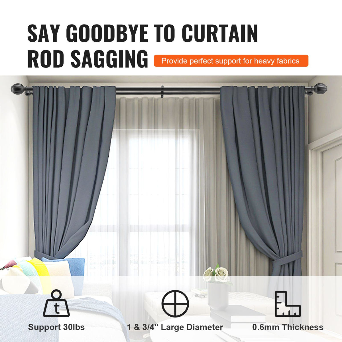 Black Double Curtain Rod 36-72