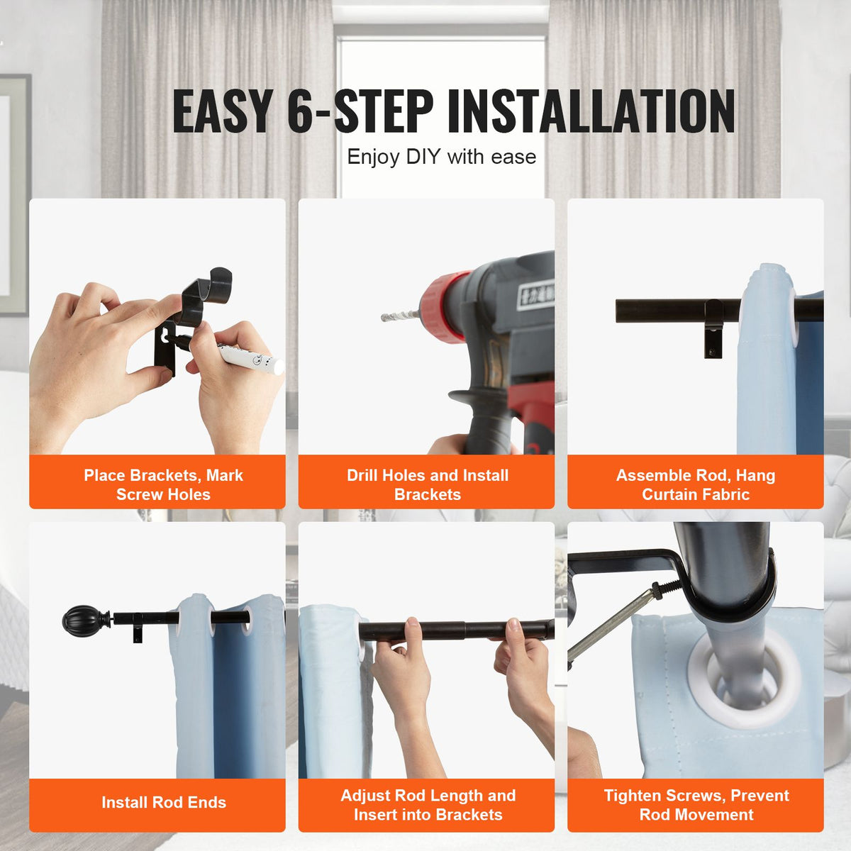 Black Double Curtain Rod 36-72
