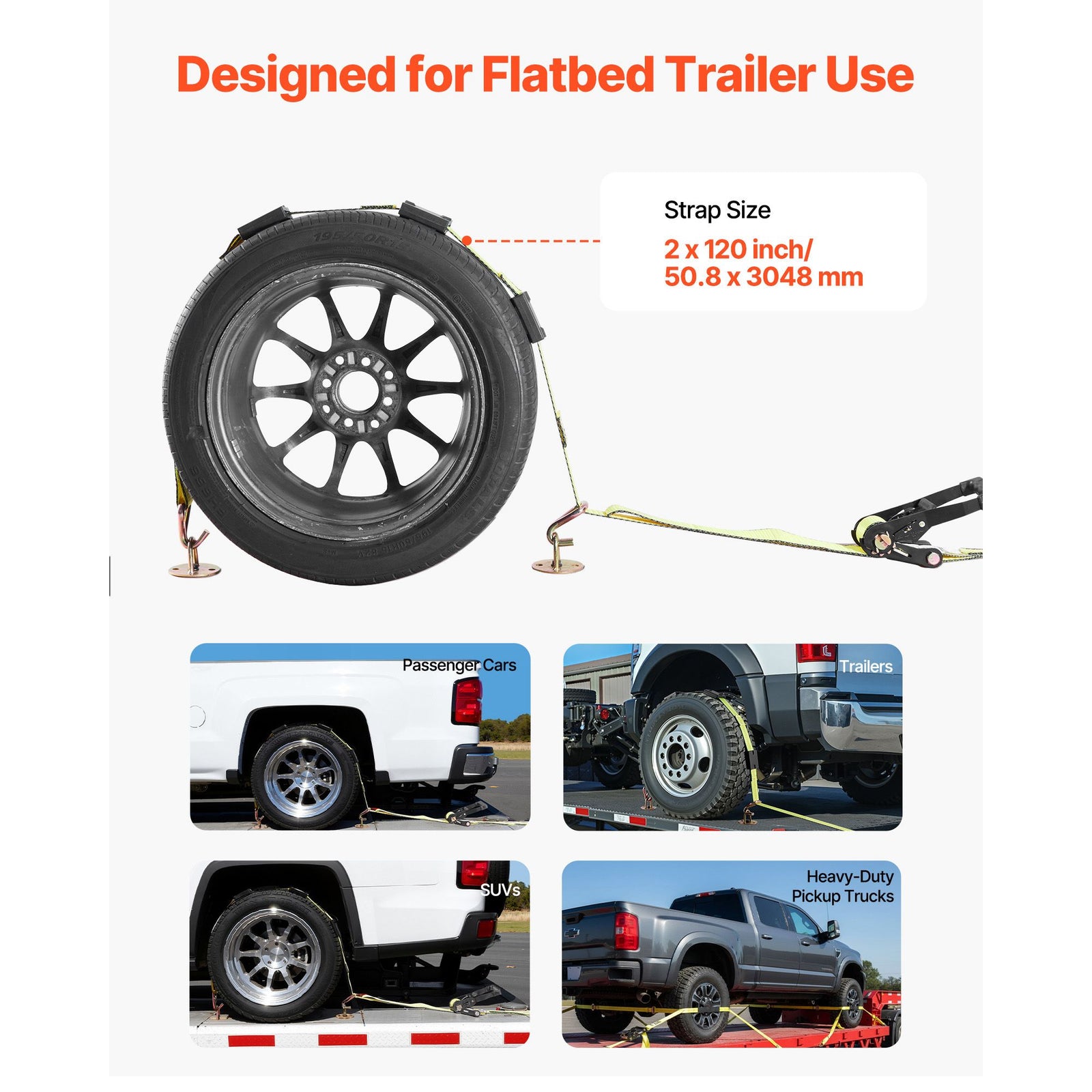 Wheel Chock Tie Down Kit 4540kg Break Strength Car Trailer Straps J-Hook