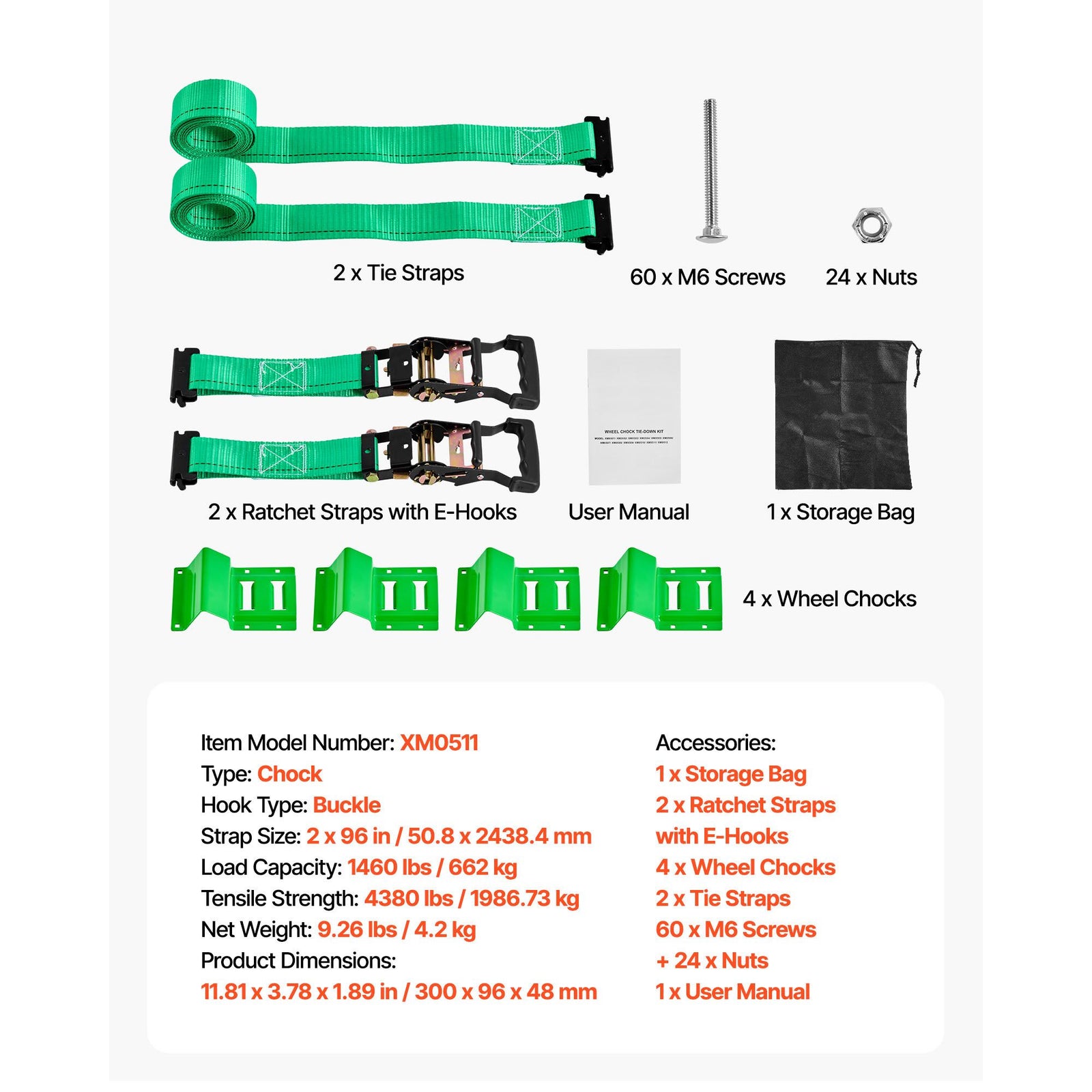 Wheel Chock Tie Down Kit 662kg Load Ratchet Straps for ATV UTV Trailer