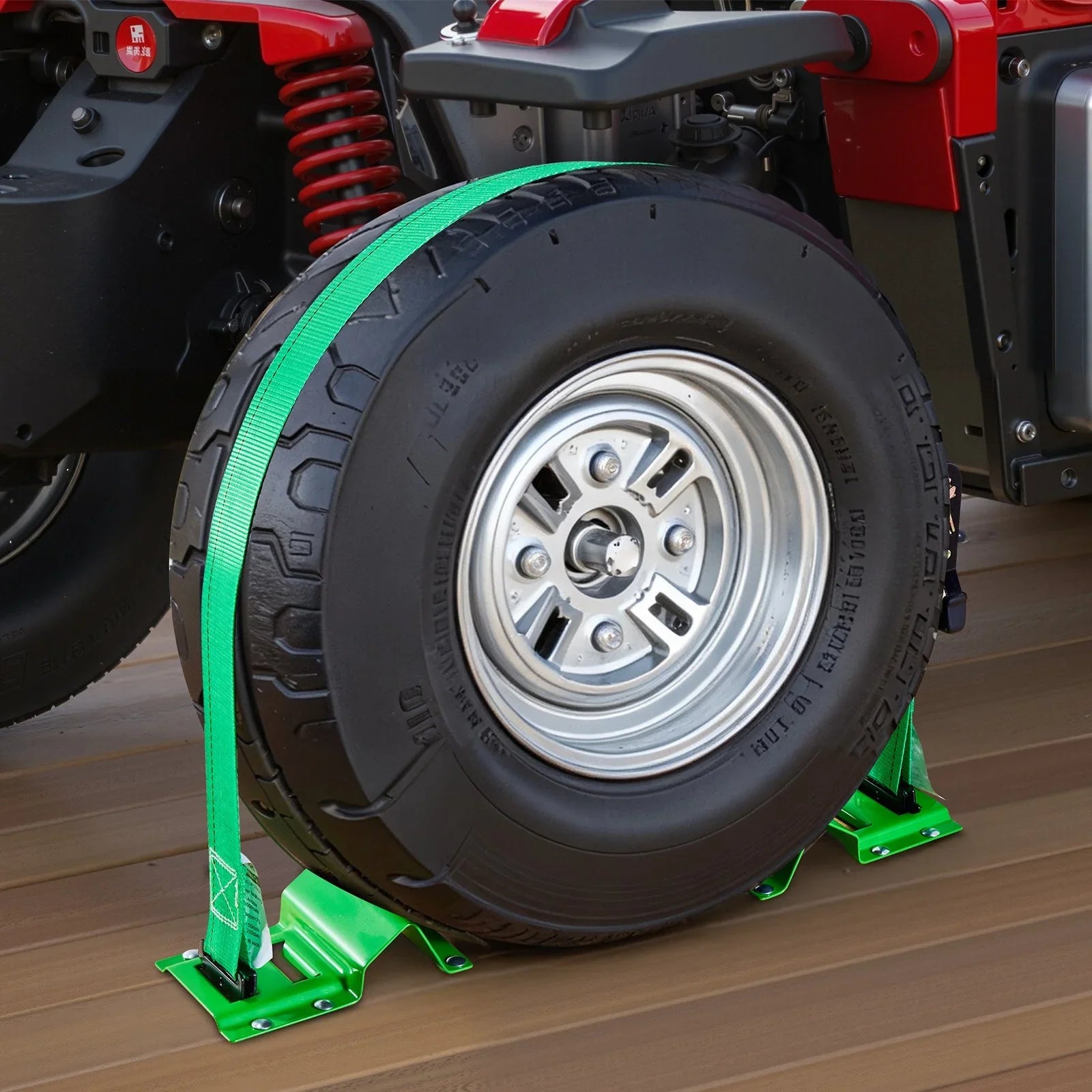 Wheel Chock Tie-Down Kit, Chock-Style Trailer Tie Down Strap, Car Tie Down Kit with Buckle, Break Strength 1986.73 kg & Working Load 662 kg Motorcycle Tie-Down System for ATVs, UTVs & Trailers