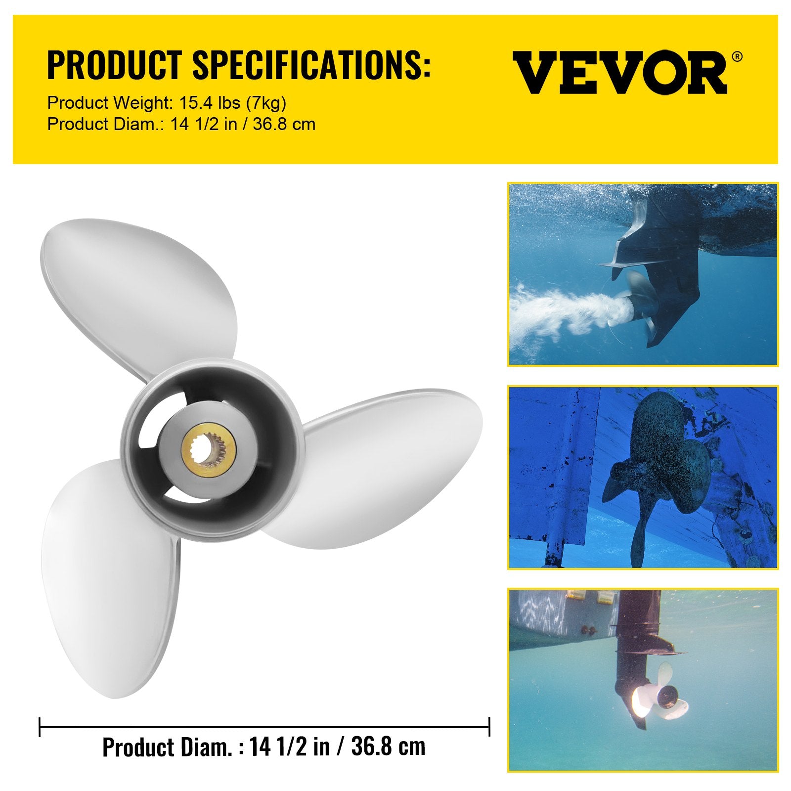 Outboard Propeller, Replace for OEM 3860709, 3-Blade 14.5\