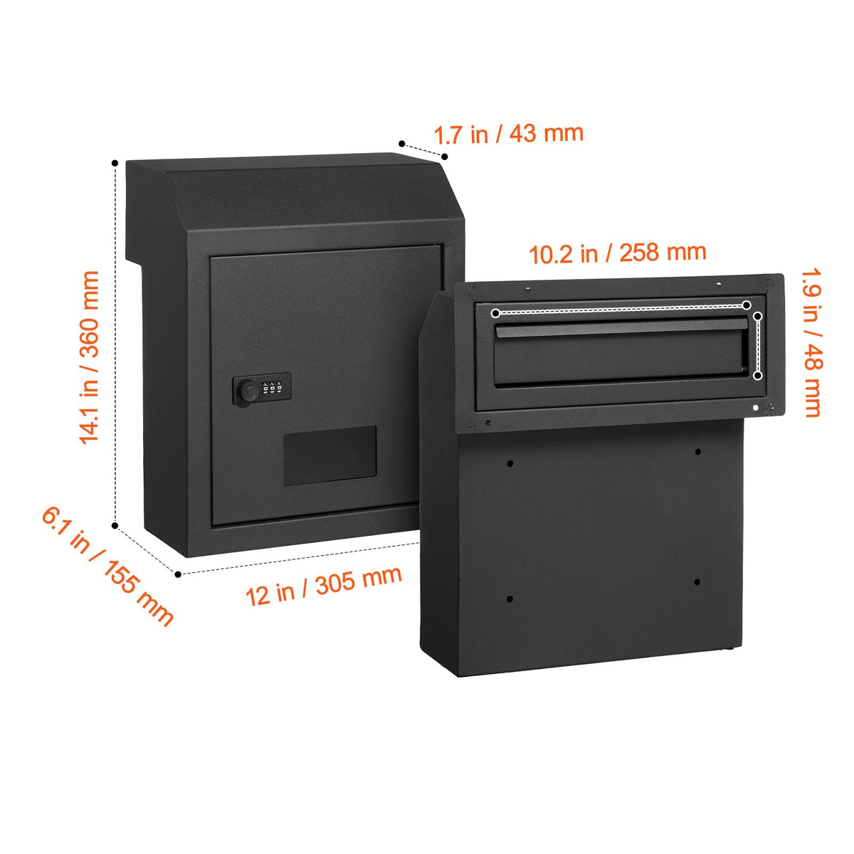 Through The Door Key Drop Box, Heavy Duty Steel Through the Door Mailbox with 12