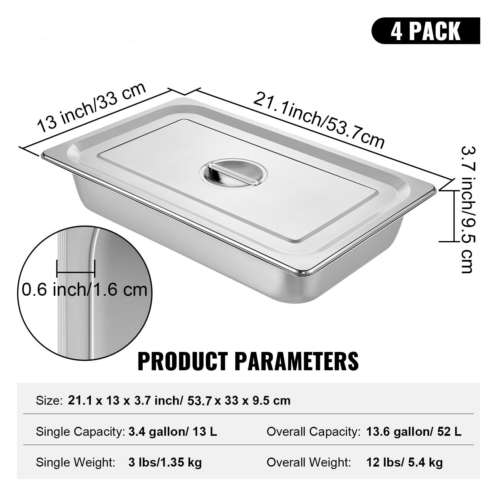 4 Pack Hotel Pan 3.7