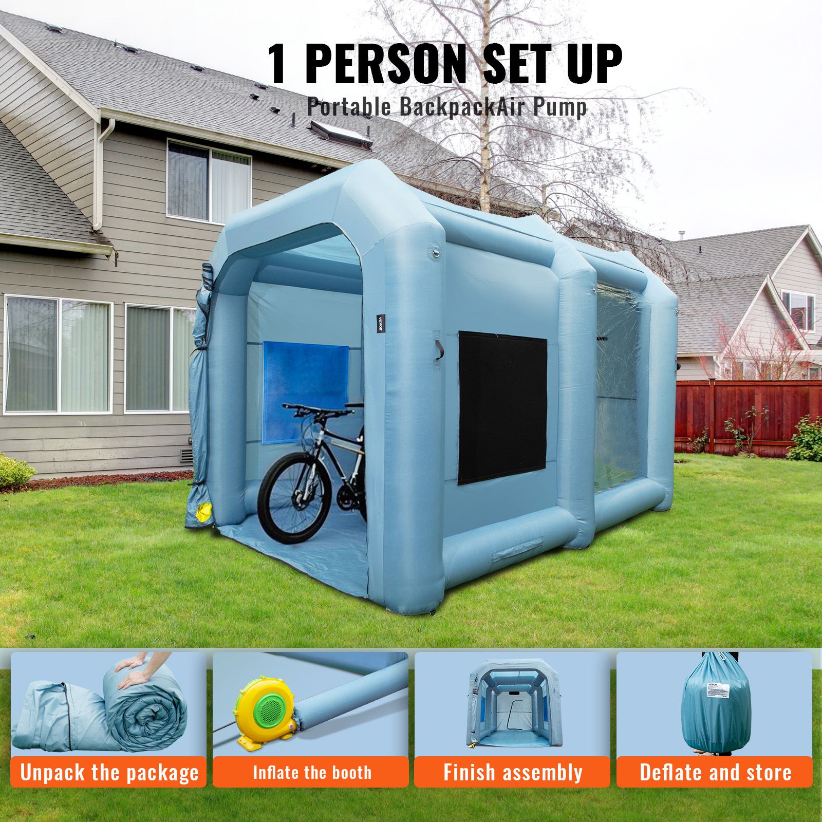 Inflatable Spray Booth Car Paint Tent 13x10x9ft Filter System Blower 950W