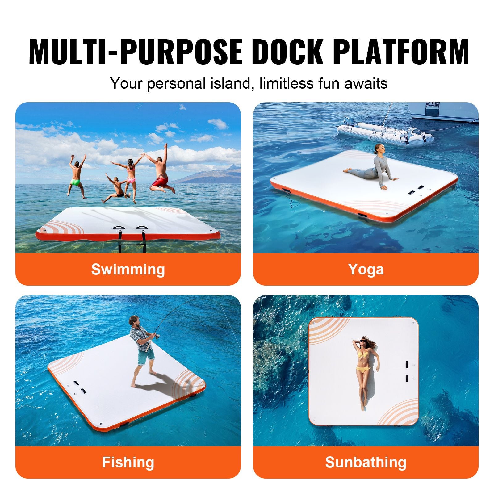 7x7FT Inflatable Floating Dock Platform Non-Slip Water Mat with Ladder