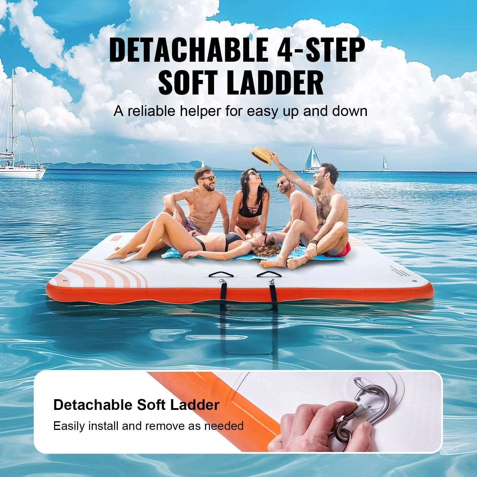 Inflatable Floating Dock, 7 x 7FT Inflatable Dock Platform, Non-Slip Water Floating Dock Mat with Portable Carrying Bag & Detachable Ladder, Floating Platform Island Raft for Pool Beach Ocean