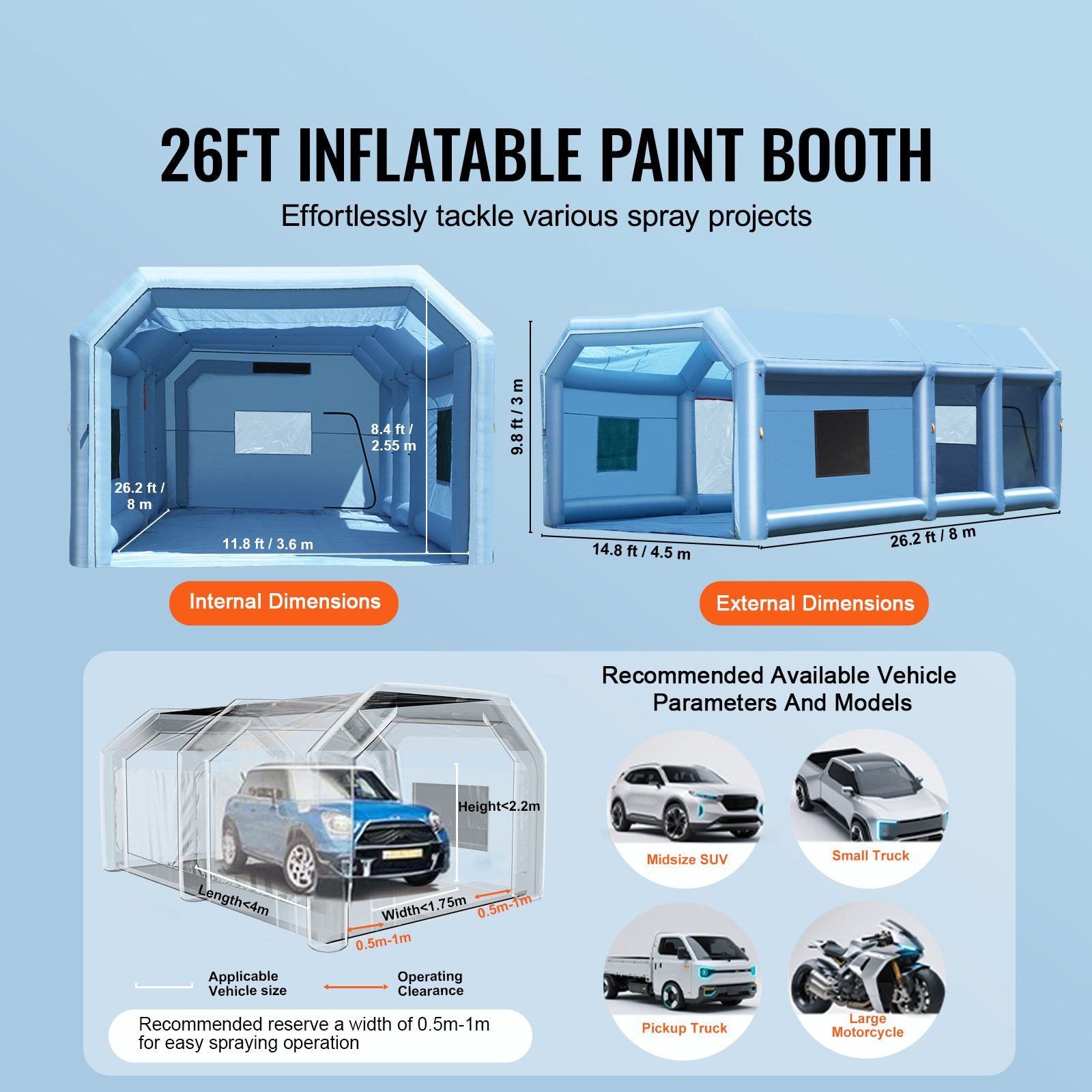 Inflatable Paint Booth 26.2x14.8x9.8ft Inflatable Spray Booth 950W+750W