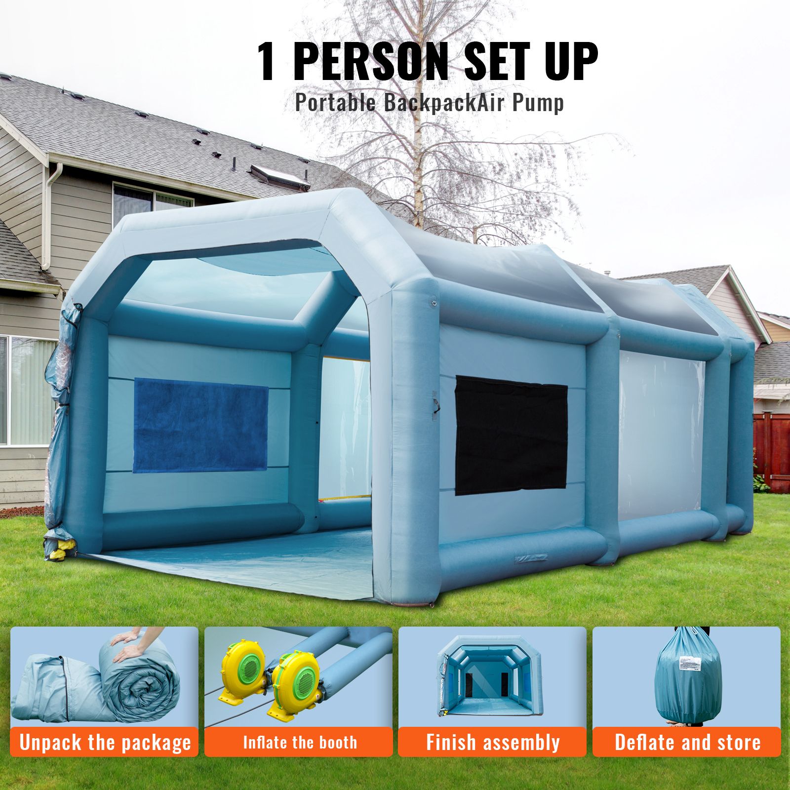 Inflatable Spray Booth Car Paint Tent 20x10x8ft Filter System 2 Blowers