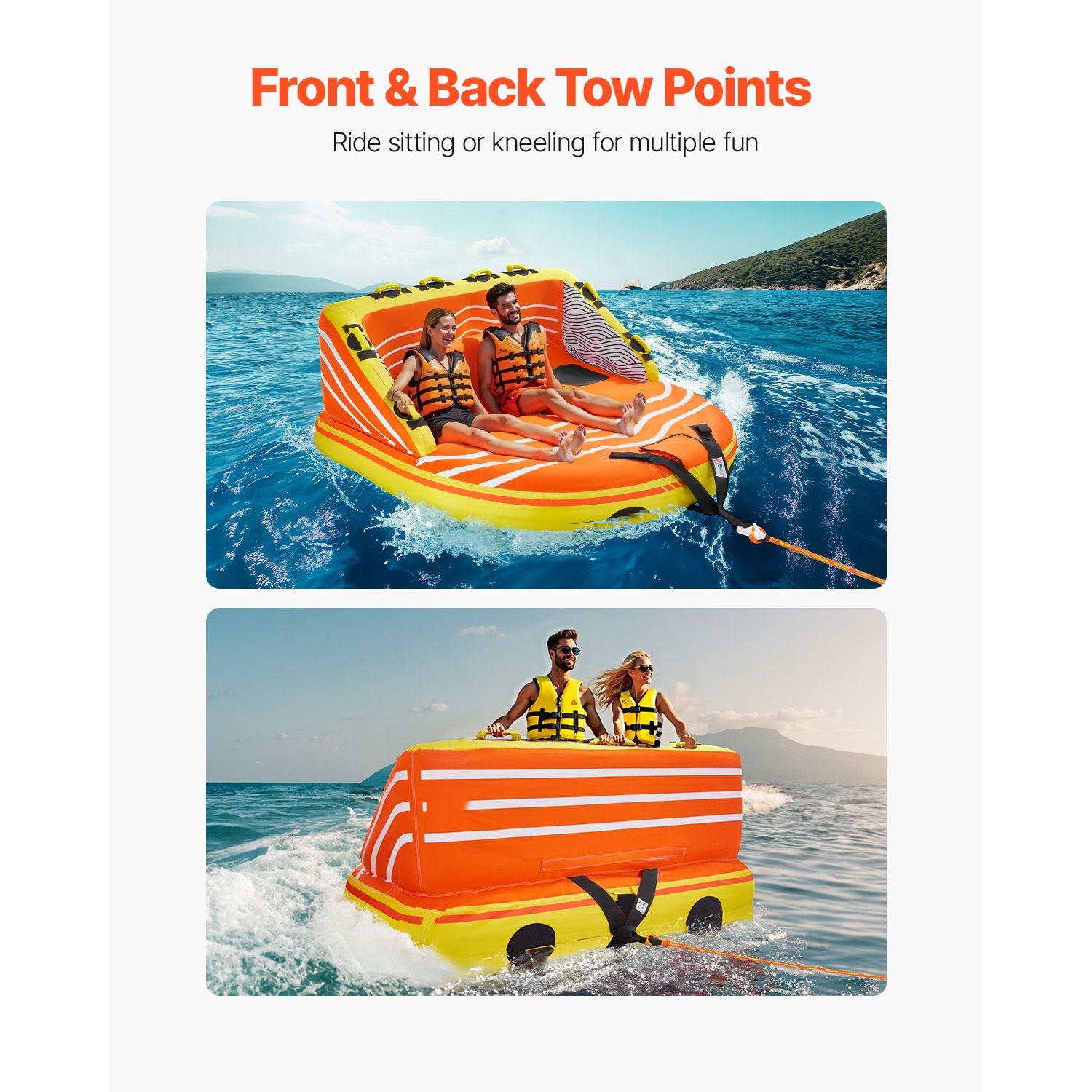 Towable Tube for Boating, 1-3 Riders Inflatable Boat Tubes and Towables, 510lbs Water Sport Towable Tube for Boat to Pull - with Full Nylon Cover, 16 Grab Handles, Dual Tow Points & Safety Valve