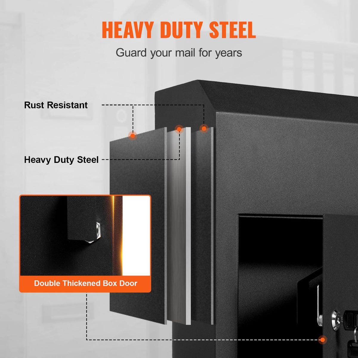 Through Door Mail Drop Box Heavy Duty Steel Key Lock Security Mailbox Black