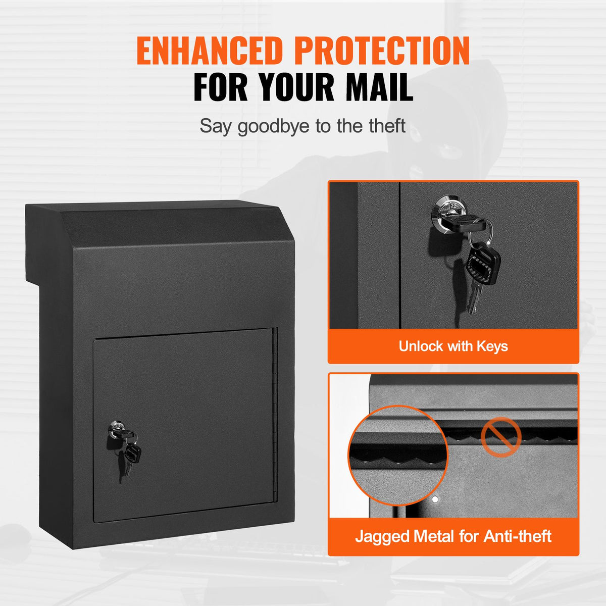 Through Door Mail Drop Box Heavy Duty Steel Key Lock Security Mailbox Black