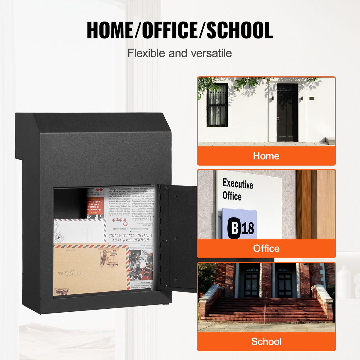Through Door Mail Drop Box Heavy Duty Steel Key Lock Security Mailbox Black