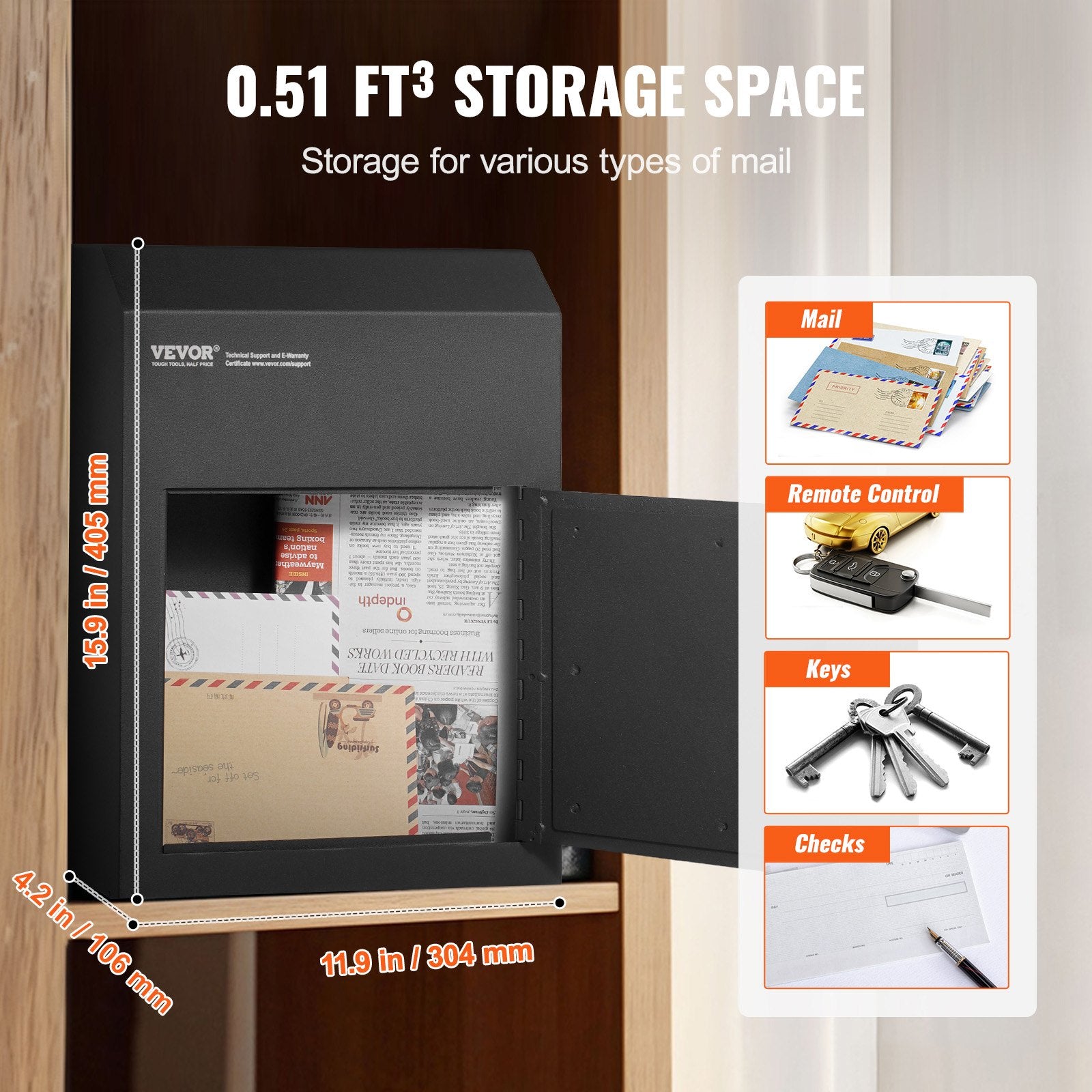 Through The Door Key Drop Box, Heavy Duty Steel Through the Door Mailbox with 1.8