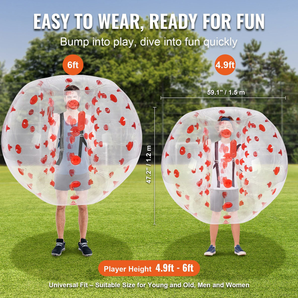 5FT Inflatable Bumper Ball PVC Zorb Ball for Teens Adults Outdoor Games
