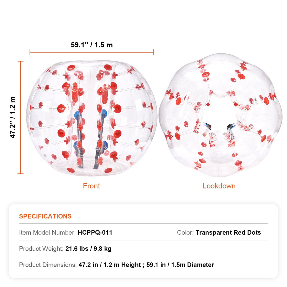 5FT Inflatable Bumper Ball PVC Zorb Ball for Teens Adults Outdoor Games