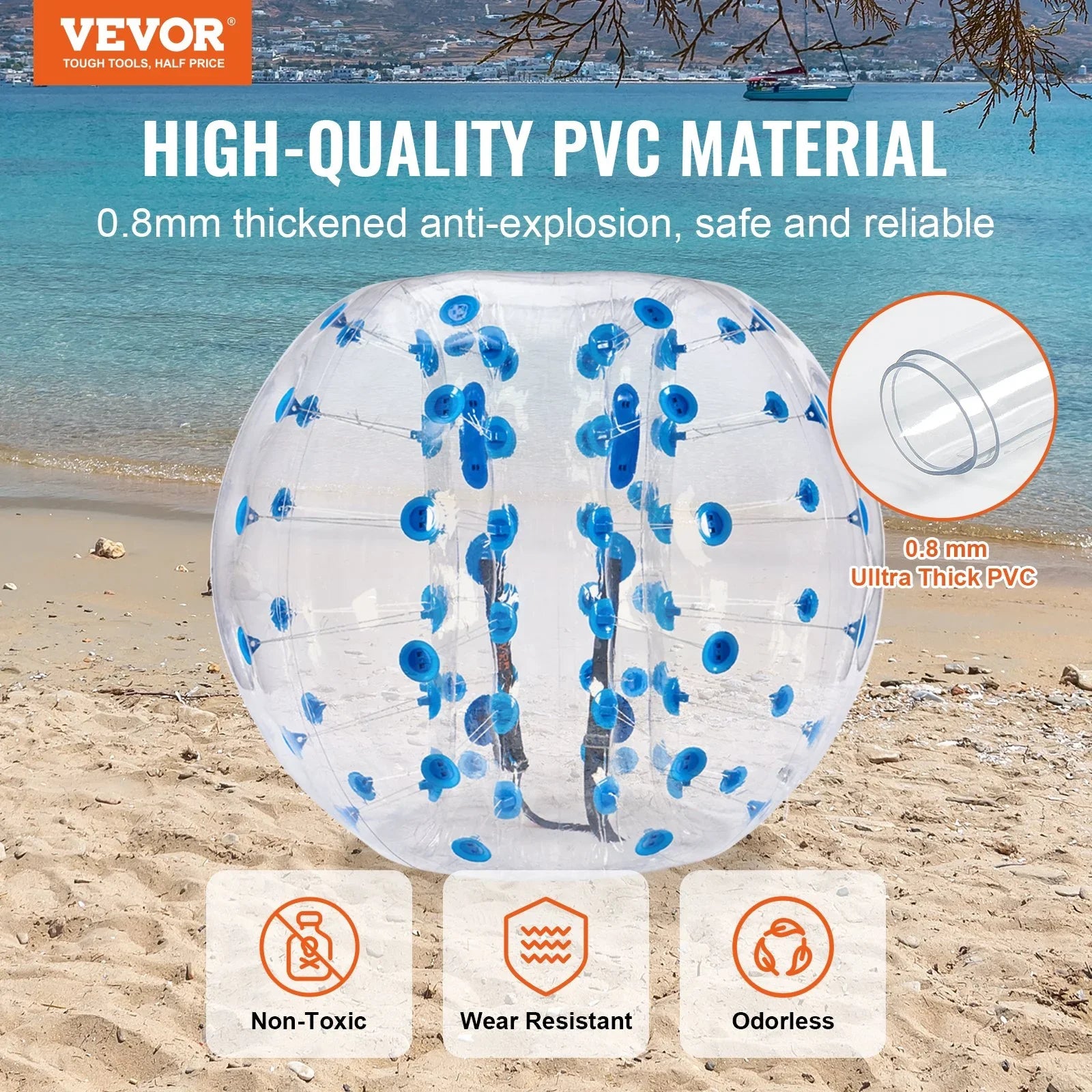 Inflatable Bumper Ball 1-Pack, 5FT/1.5M Body Sumo Zorb Balls for Teen & Adult, 0.8mm Thick PVC Human Hamster Bubble Balls for Outdoor Team Gaming Play, Bumper Bopper Toys for Garden, Yard, Park