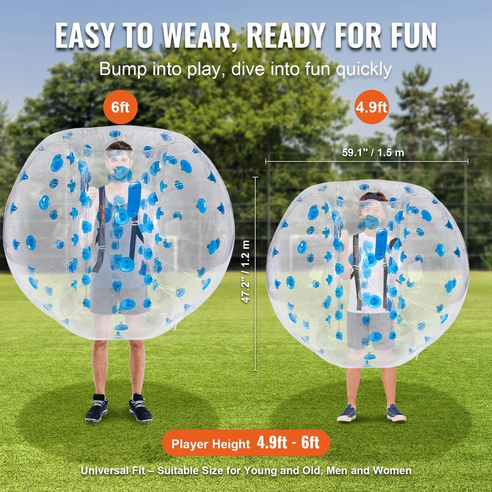 Inflatable Bumper Ball 1-Pack, 5FT/1.5M Body Sumo Zorb Balls for Teen & Adult, 0.8mm Thick PVC Human Hamster Bubble Balls for Outdoor Team Gaming Play, Bumper Bopper Toys for Garden, Yard, Park
