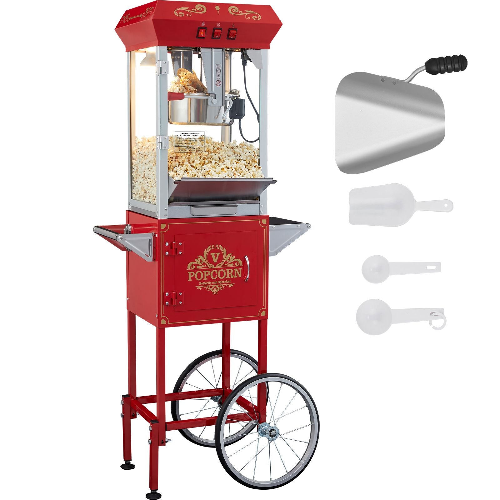 Popcorn Popper Machine with Cart Popcorn Maker 850W 8 Oz 48 Cups Red