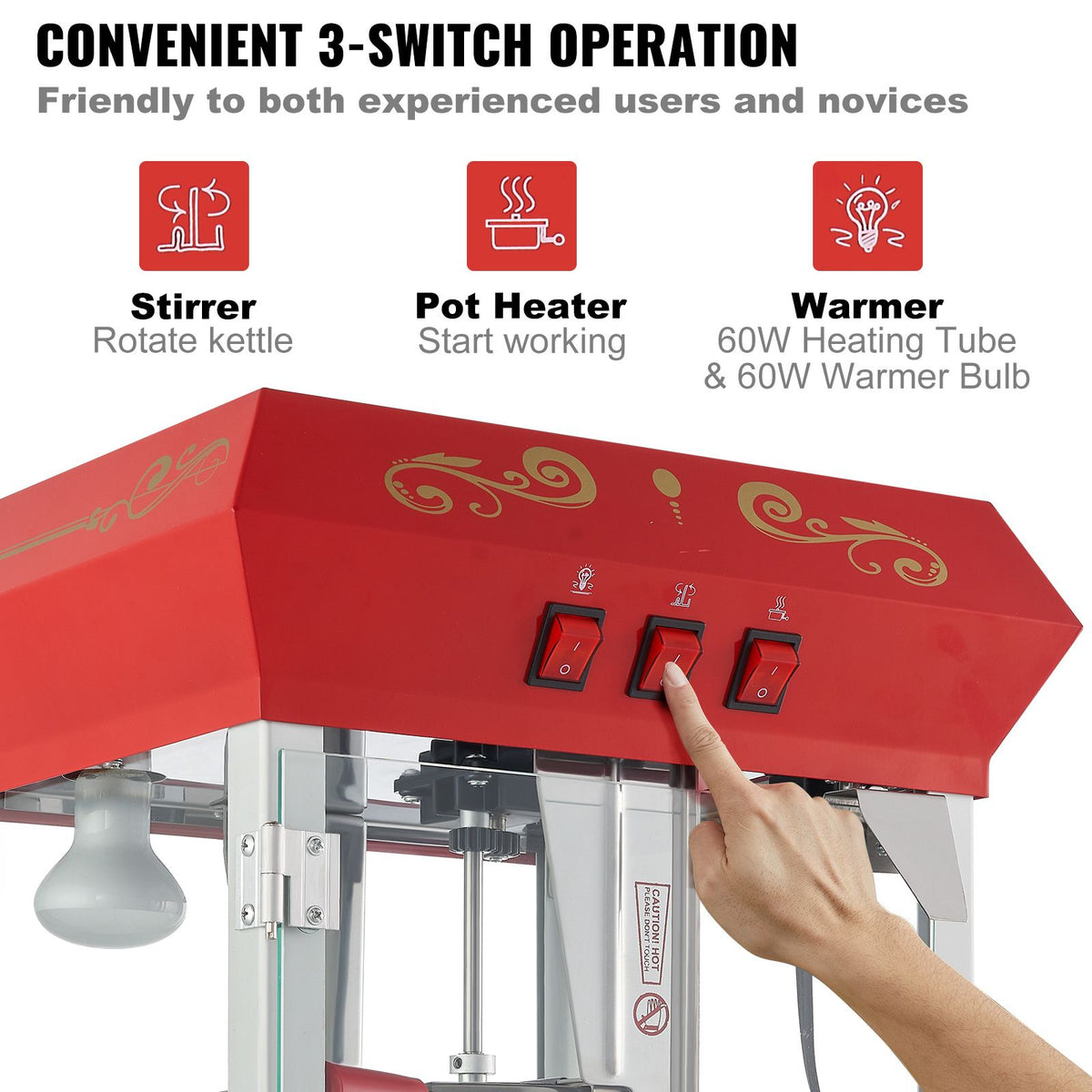 Popcorn Popper Machine with Cart Popcorn Maker 850W 8 Oz 48 Cups Red