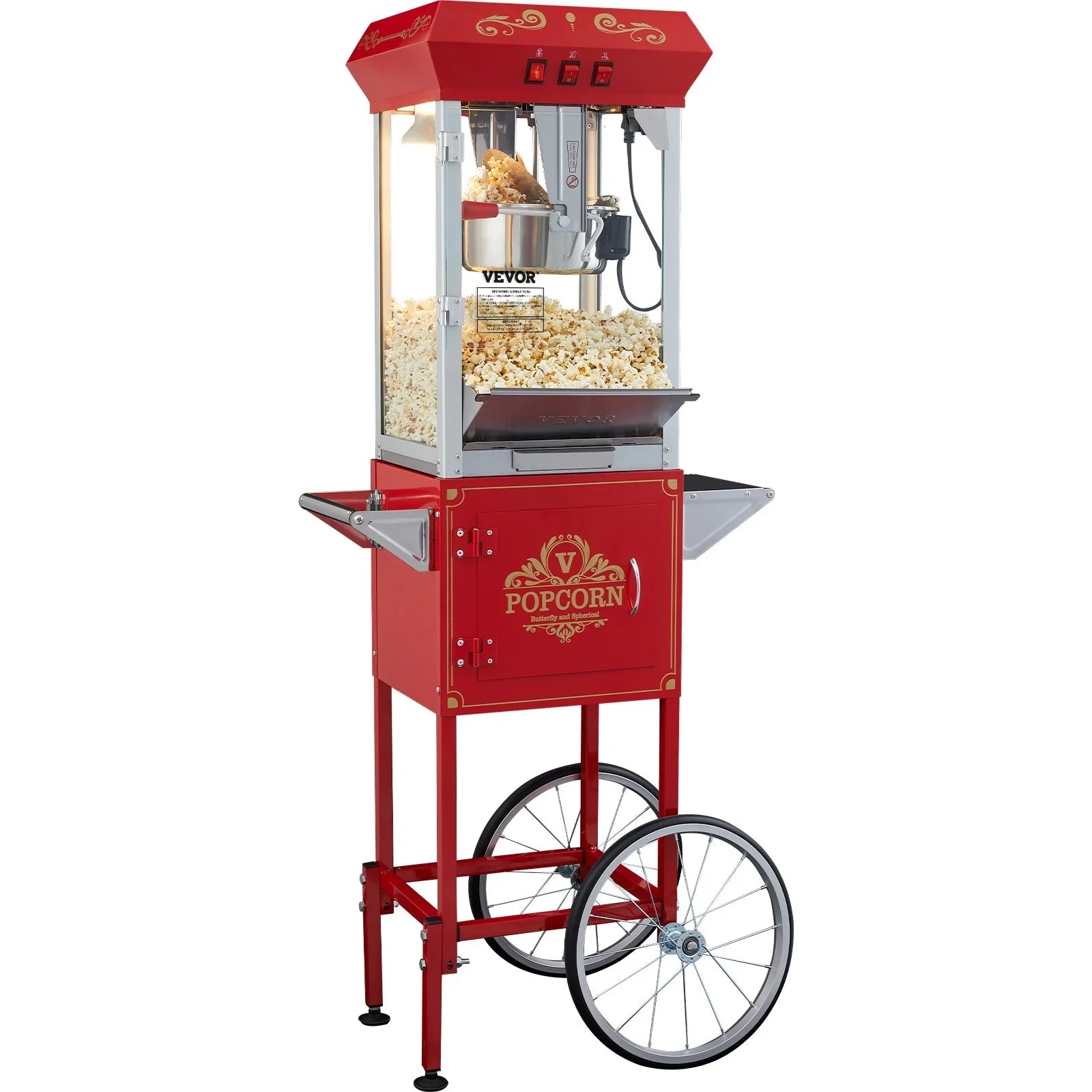 Popcorn Popper Machine with Cart Popcorn Maker 850W 8 Oz 48 Cups Red