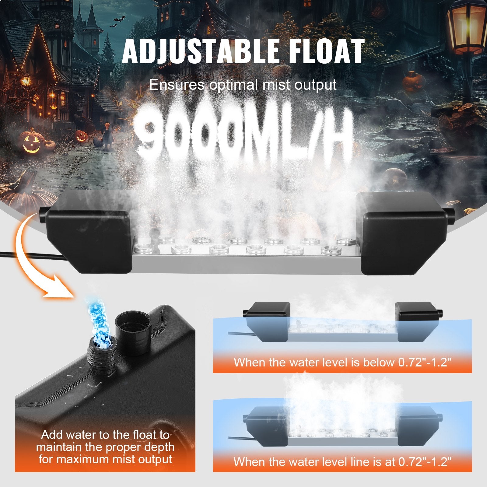 Ultrasonic Mist Maker 12 Head, 9000mL/H Ultrasonic Fogger, Mist Maker with 300W IP67 Waterproof Power Supply, Buoy, Replacement Discs, for Pond, Garden, Rockery, Greenhouse, Halloween Decoration