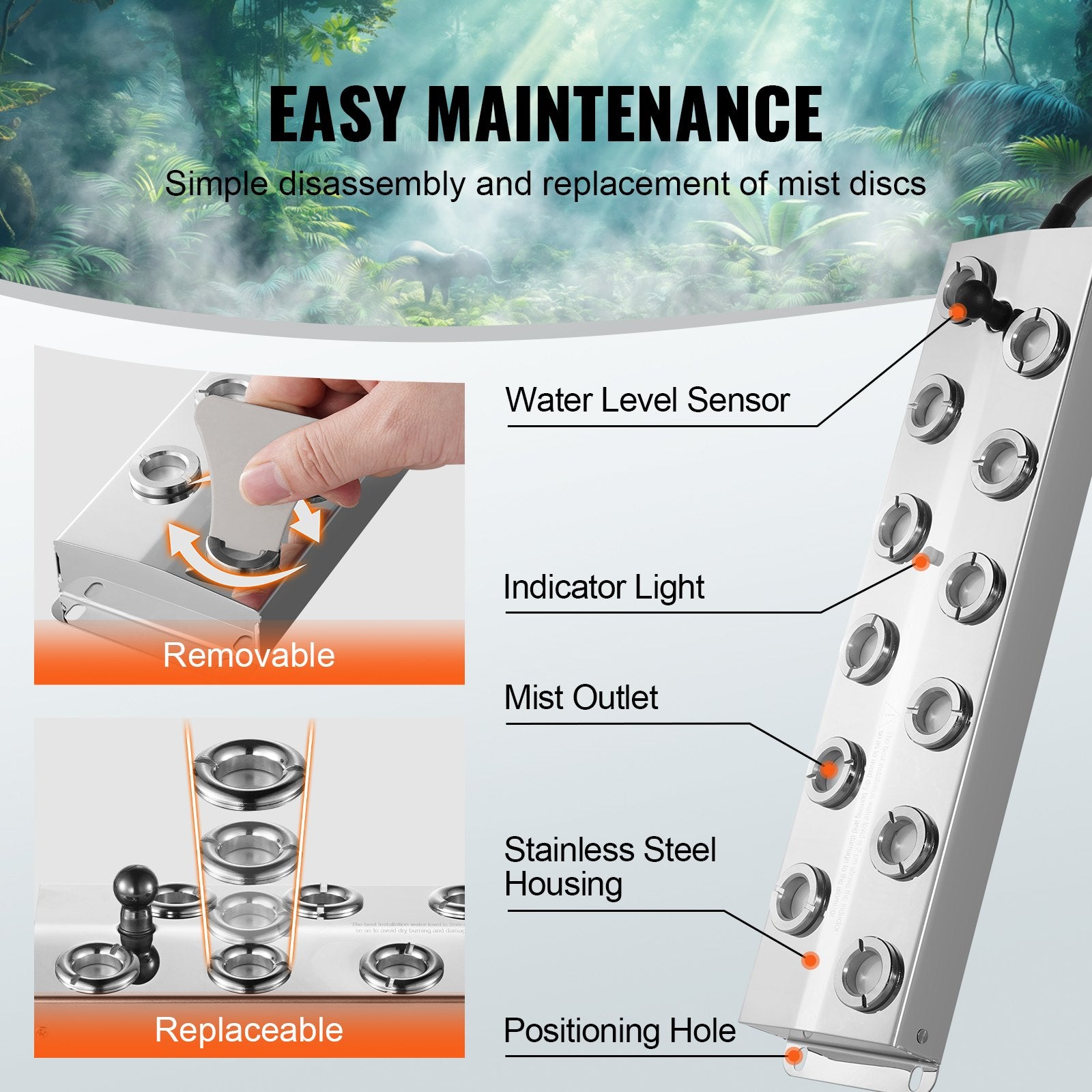 Ultrasonic Mist Maker 12 Head, 9000mL/H Ultrasonic Fogger, Mist Maker with 300W IP67 Waterproof Power Supply, Buoy, Replacement Discs, for Pond, Garden, Rockery, Greenhouse, Halloween Decoration