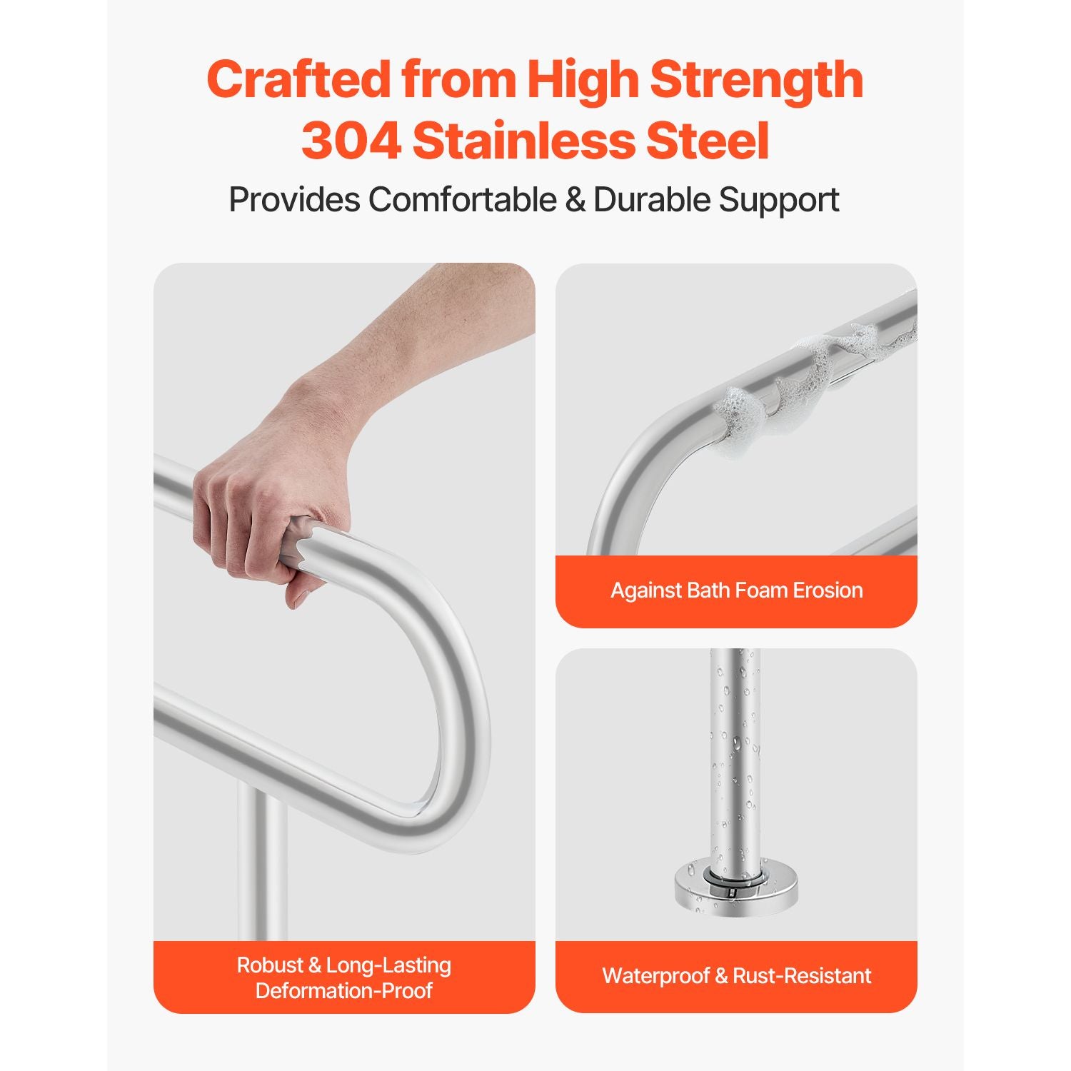 Toilet Safety Rail, 80 cm U-Shaped Handicap Grab Bar, 304 Stainless Steel Senior Safety Pole, Toilet Grab Bars with Anti-Slip Handle, 136 kg Load Capacity Security Handrail with Support Leg