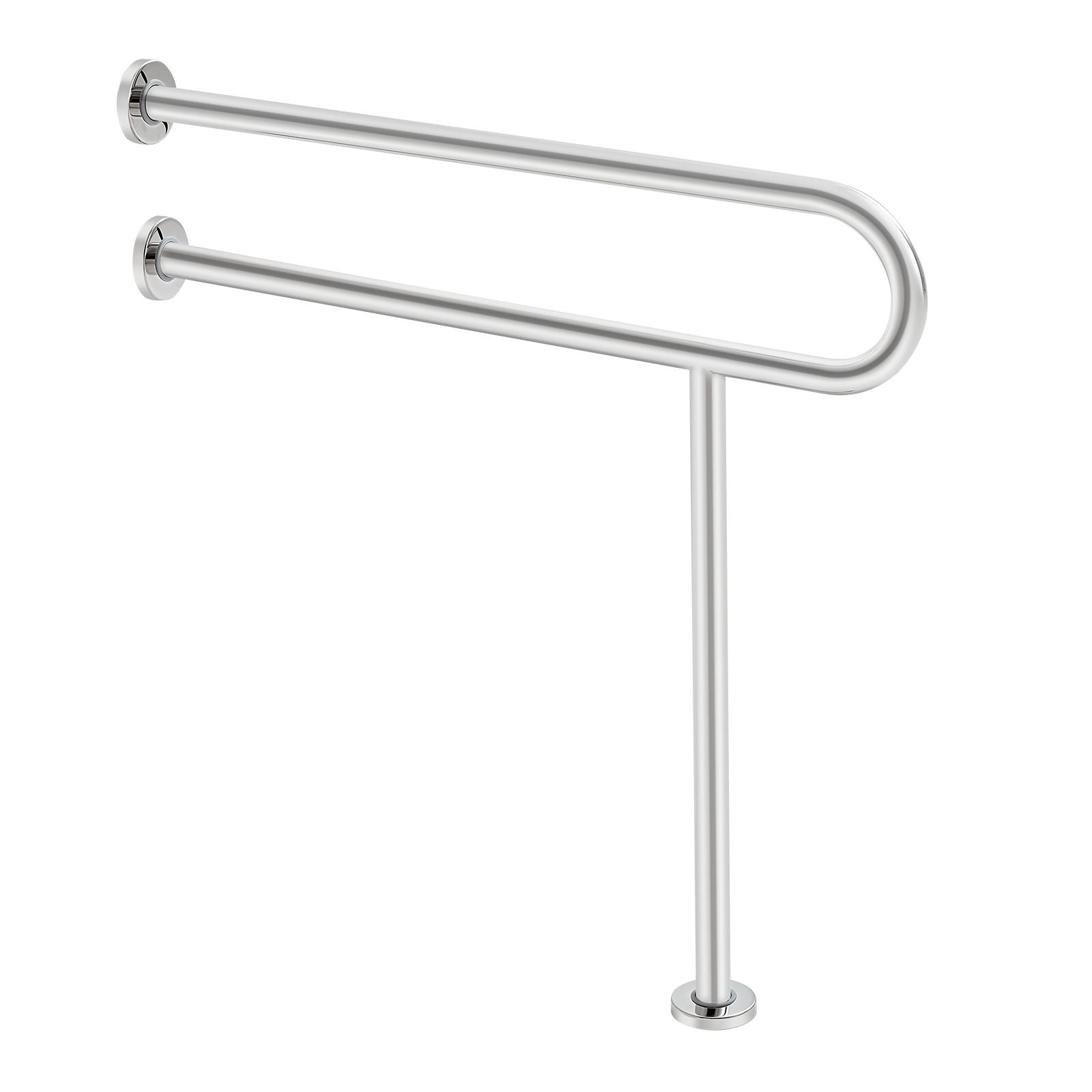 Toilet Safety Rail, 80 cm U-Shaped Handicap Grab Bar, 304 Stainless Steel Senior Safety Pole, Toilet Grab Bars with Anti-Slip Handle, 136 kg Load Capacity Security Handrail with Support Leg