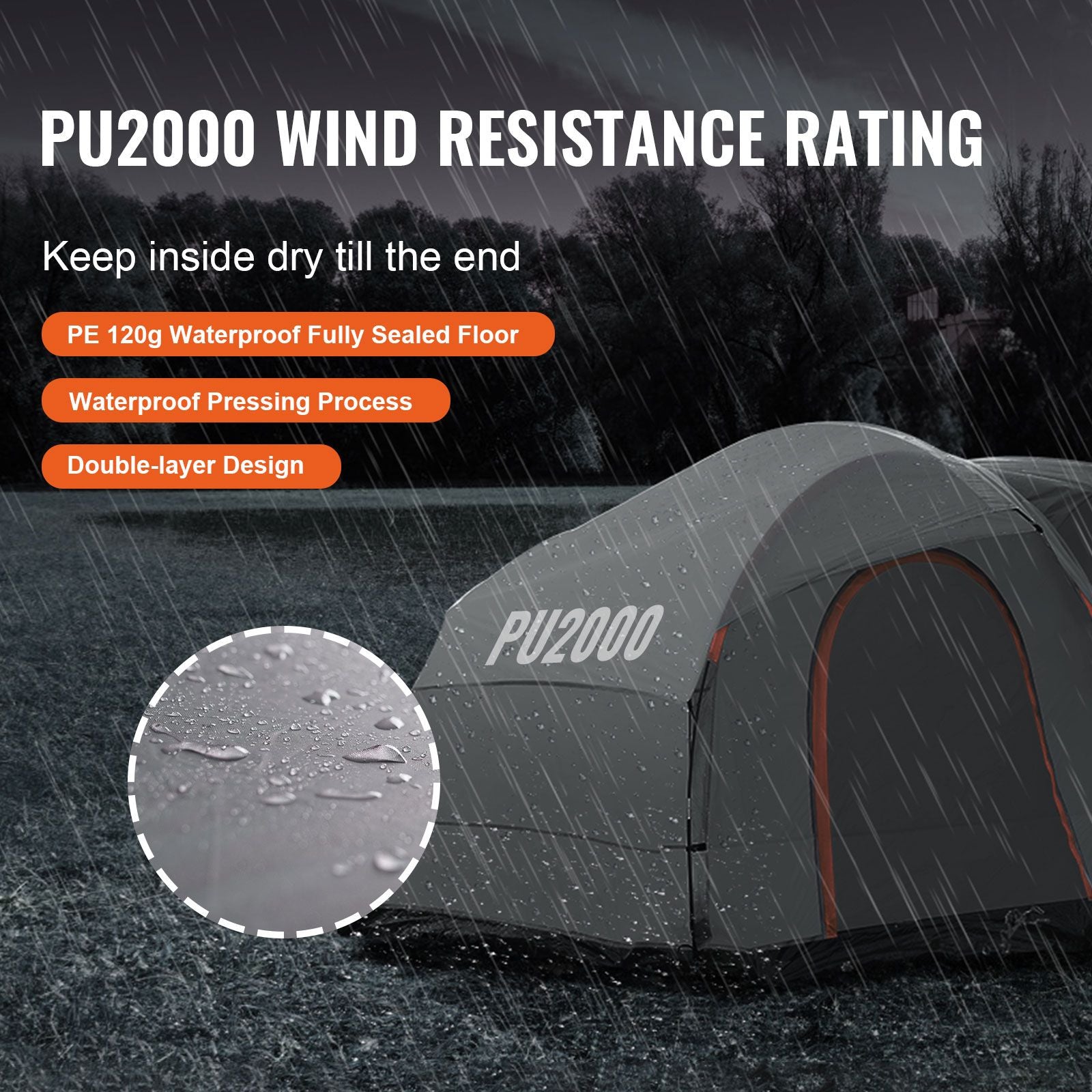 8x8ft SUV Camping Tent Rear Hatchback Vehicle Awning Tent PU2000mm