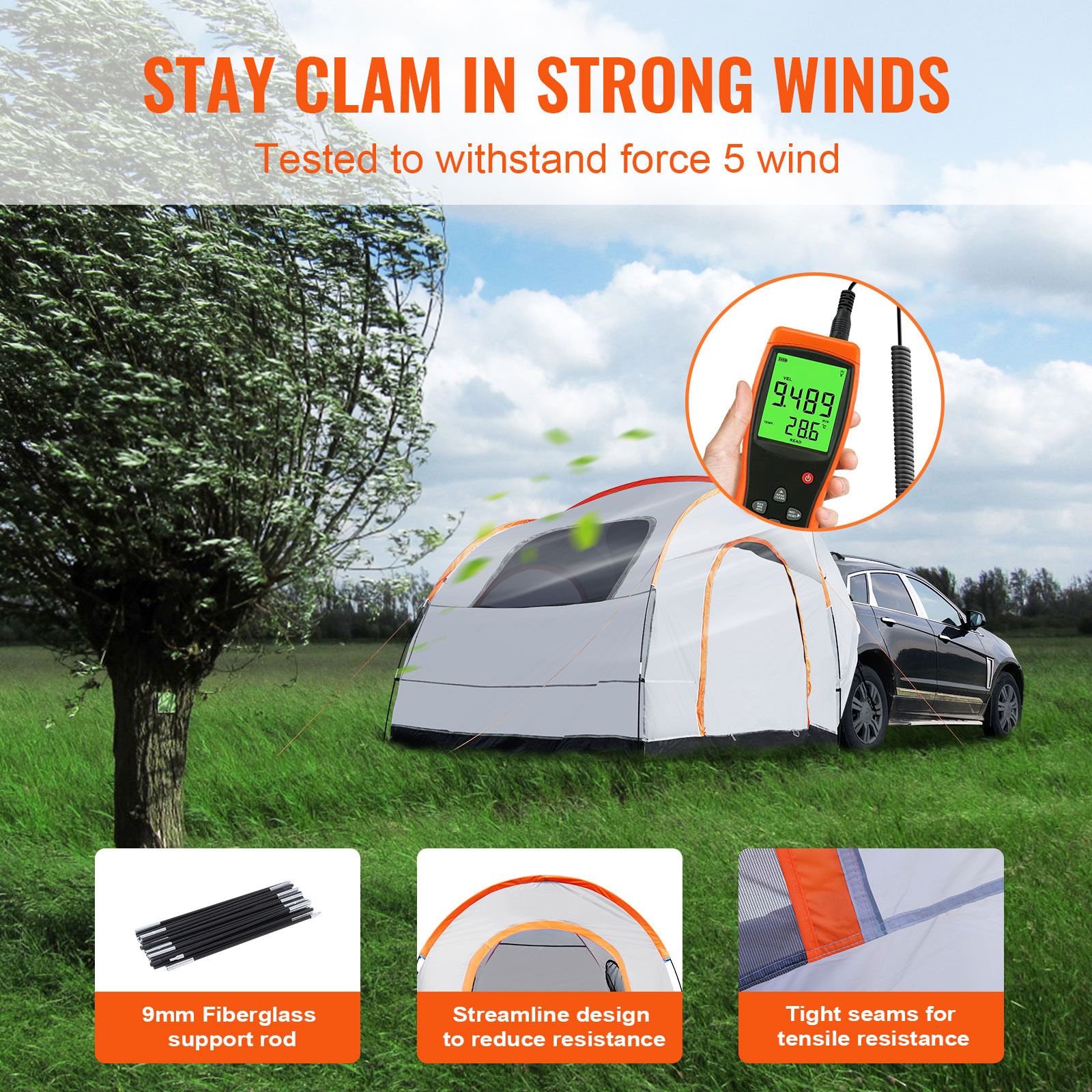8x8ft SUV Camping Tent Rear Hatchback Vehicle Awning Tent PU2000mm