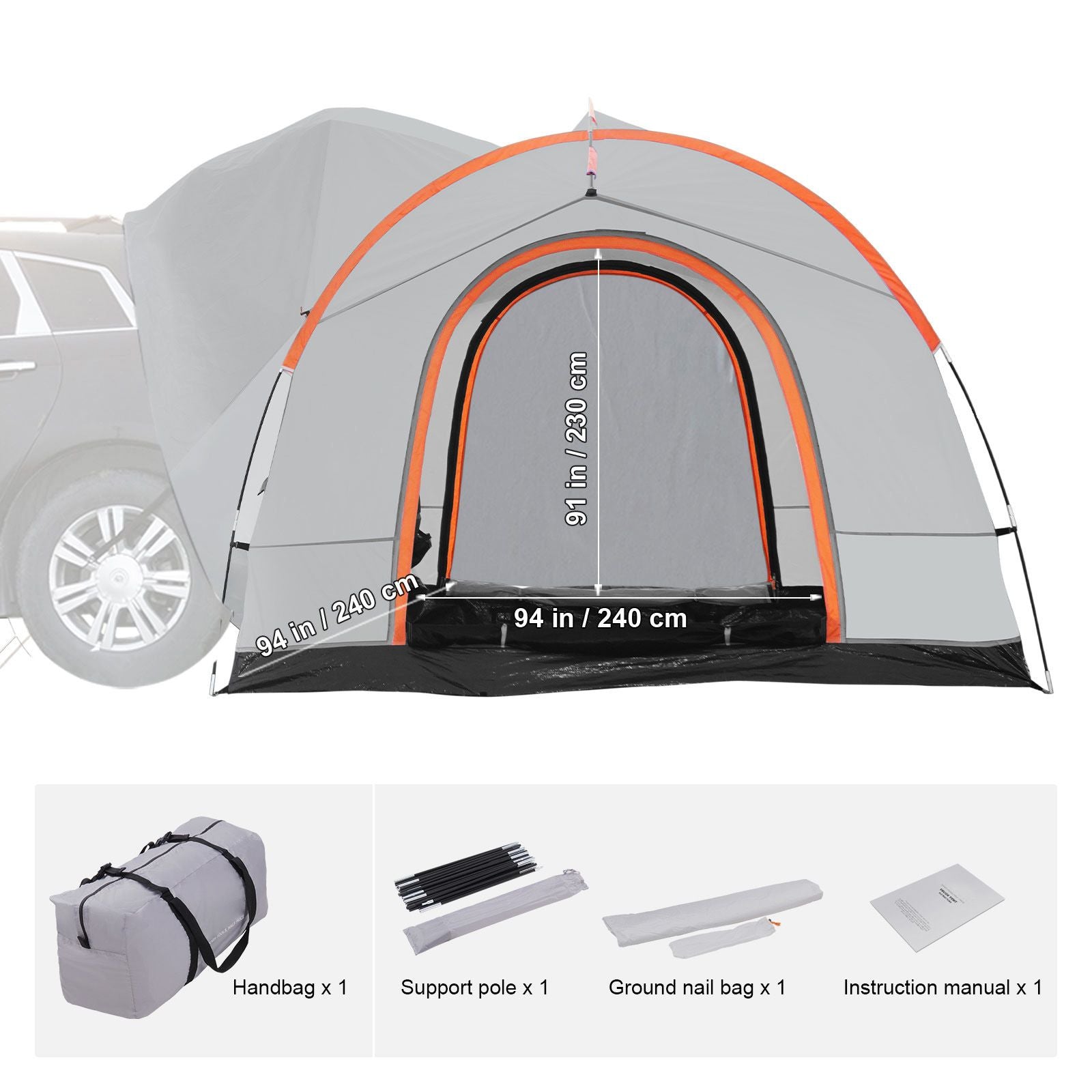 8x8ft SUV Camping Tent Rear Hatchback Vehicle Awning Tent PU2000mm