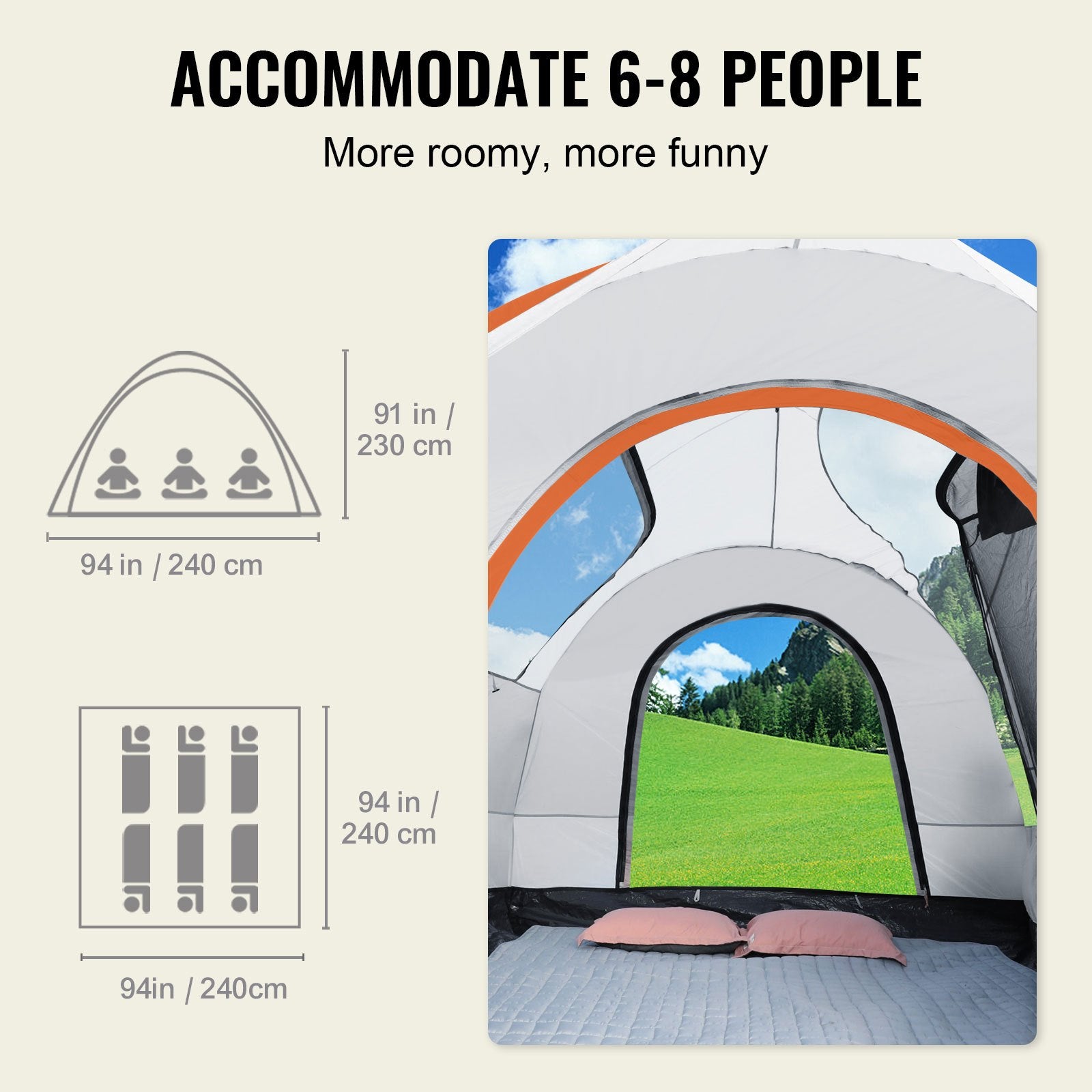 SUV Camping Tent, 8'-8' SUV Tent Attachment for Camping with Rain Layer and Carry Bag, PU2000mm Double Layer Truck Tent, Accommodate 6-8 Person, Rear Tent for Van Hatch Tailgate