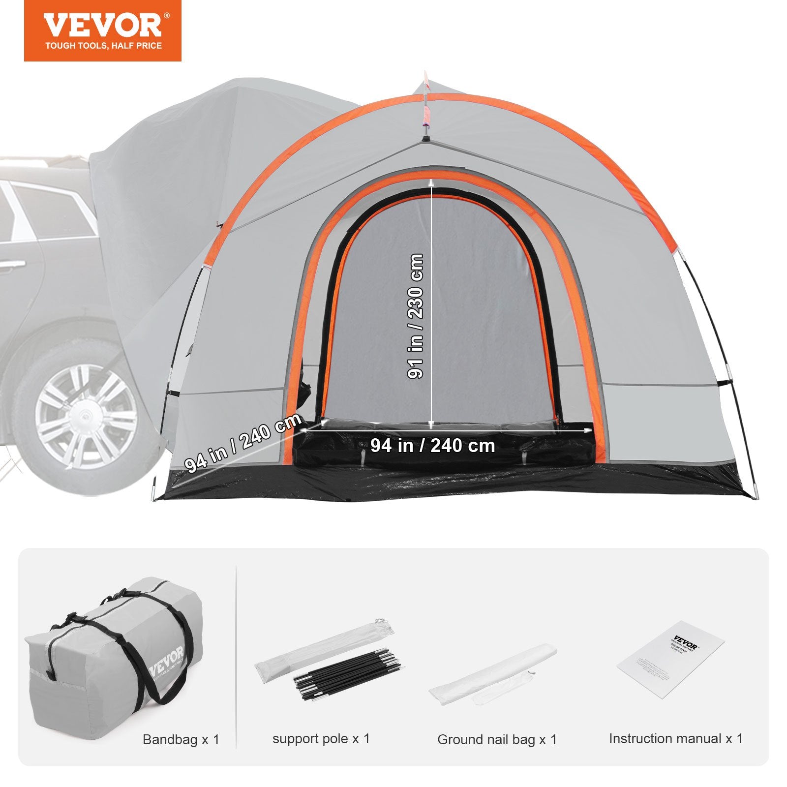 SUV Camping Tent, 8'-8' SUV Tent Attachment for Camping with Rain Layer and Carry Bag, PU2000mm Double Layer Truck Tent, Accommodate 6-8 Person, Rear Tent for Van Hatch Tailgate