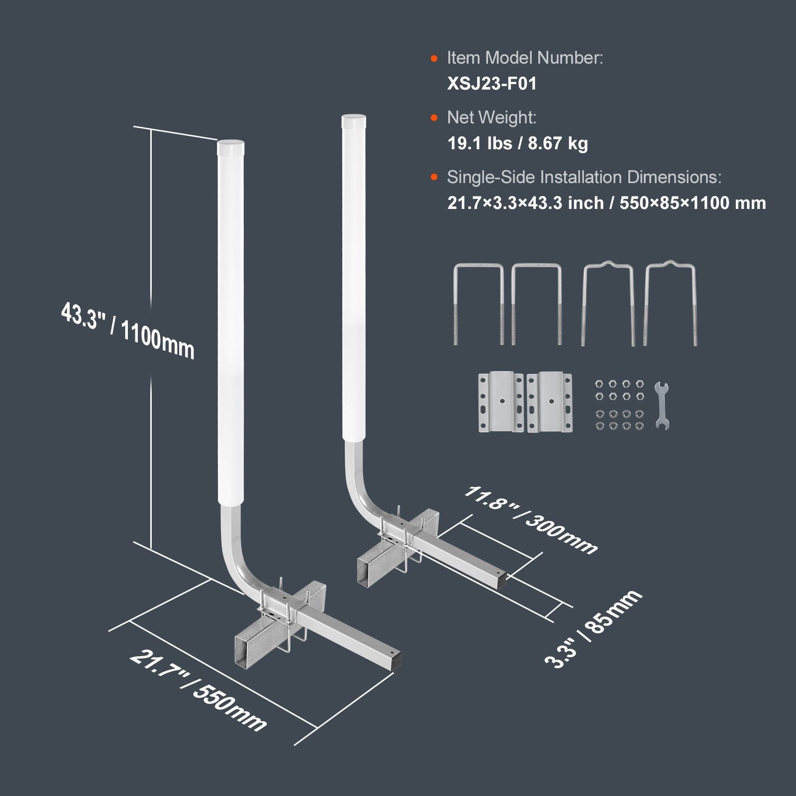 2PCS Adjustable Boat Trailer Guide Poles 1016mm Steel Guide Ons PVC Posts