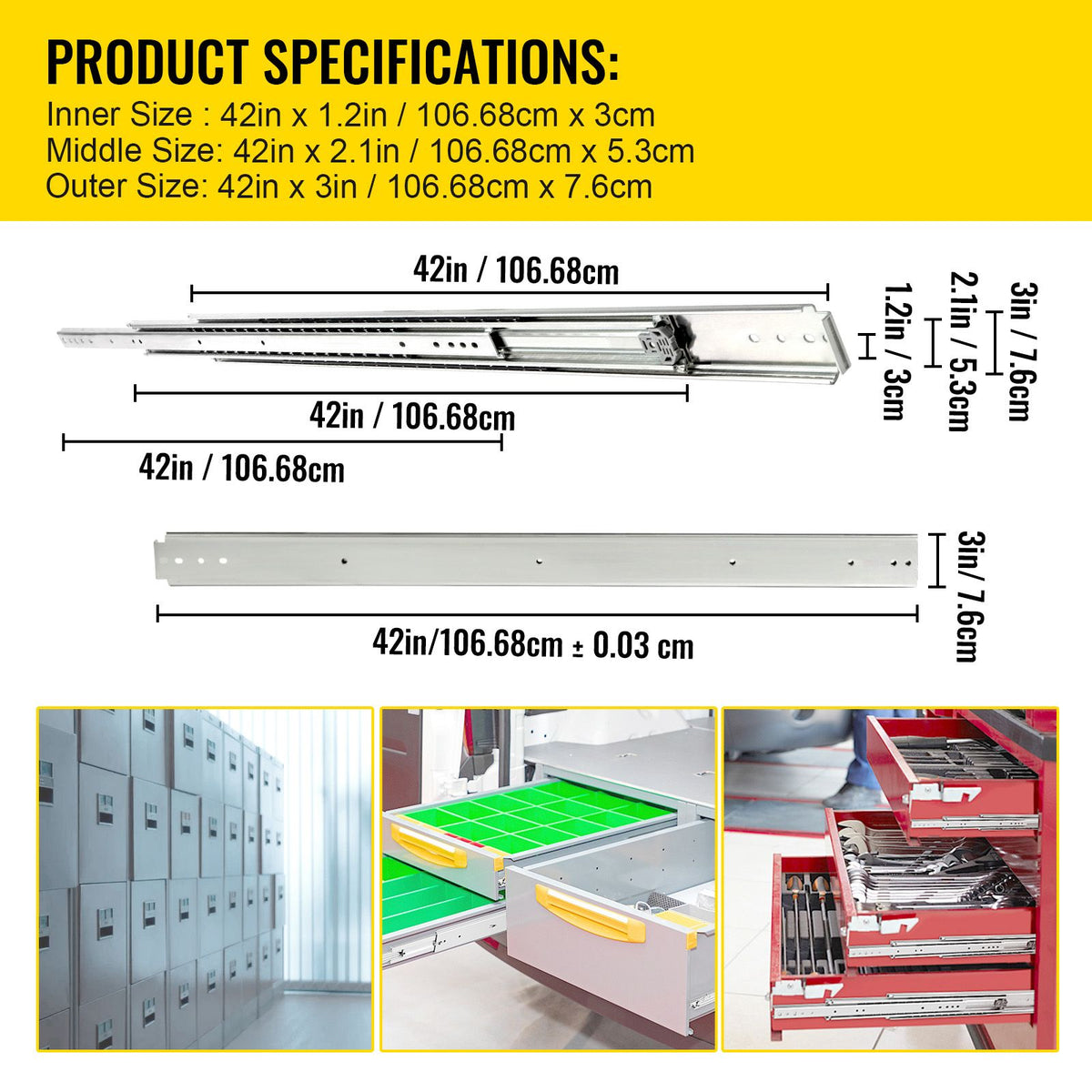 42 Inch Heavy Duty Drawer Slides 500lbs Ball Bearing Full Extension Rails