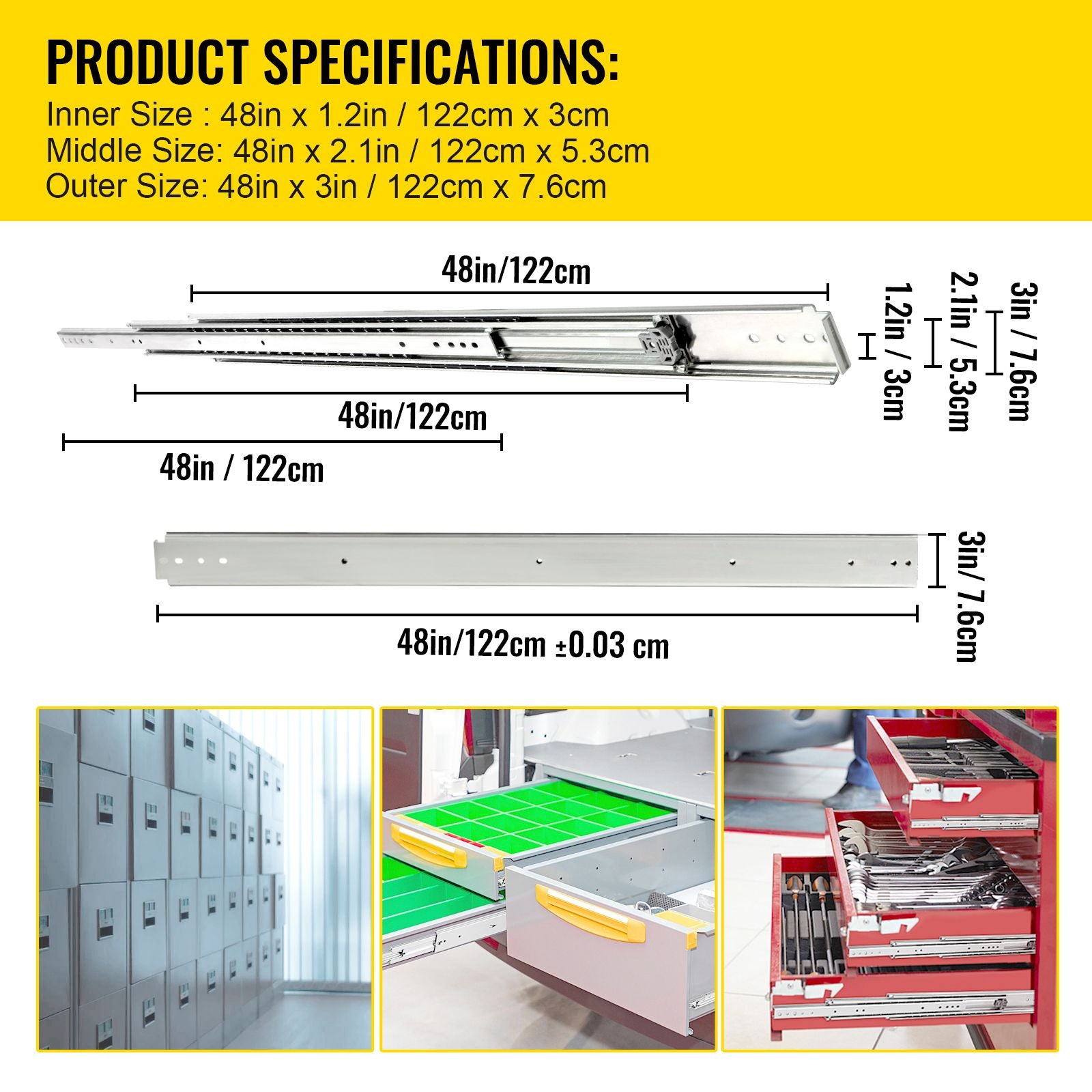 Drawer Slide Soft Close Drawer 1Pair 48